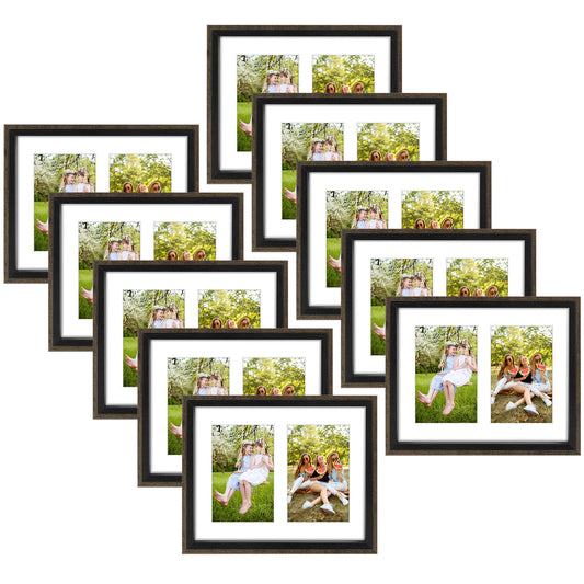 8x10 Collage Frames Displays Two 4x6 Photos with White Mat and Real Glass(8 Pack) Black & Walnut Picture Frame Golden State Art