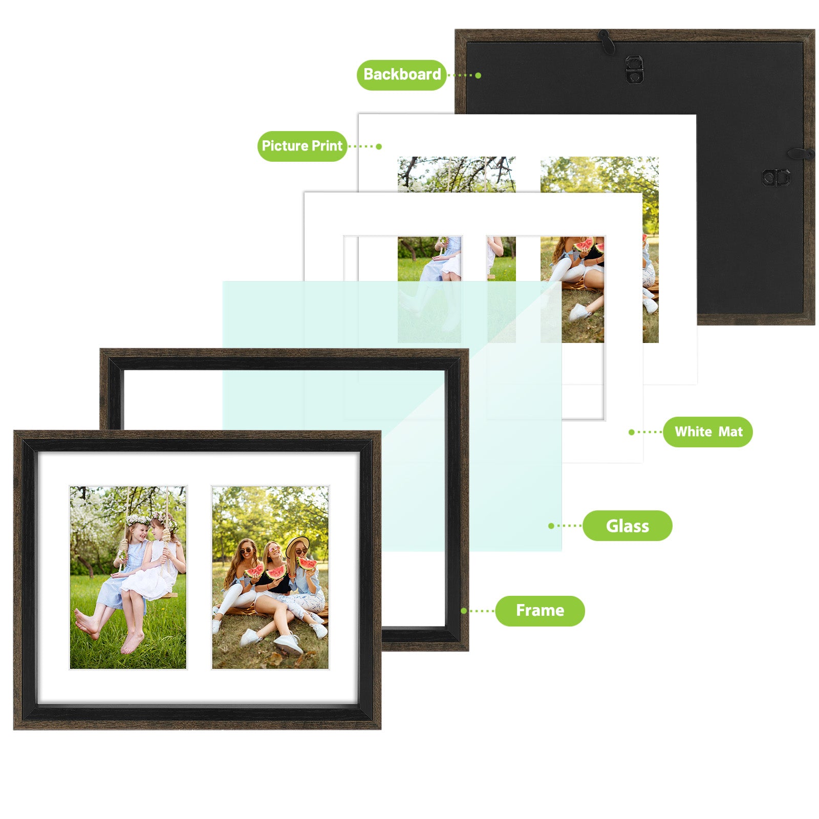 8x10 Collage Frames Displays Two 4x6 Photos with White Mat and Real Glass(8 Pack) Picture Frame Golden State Art