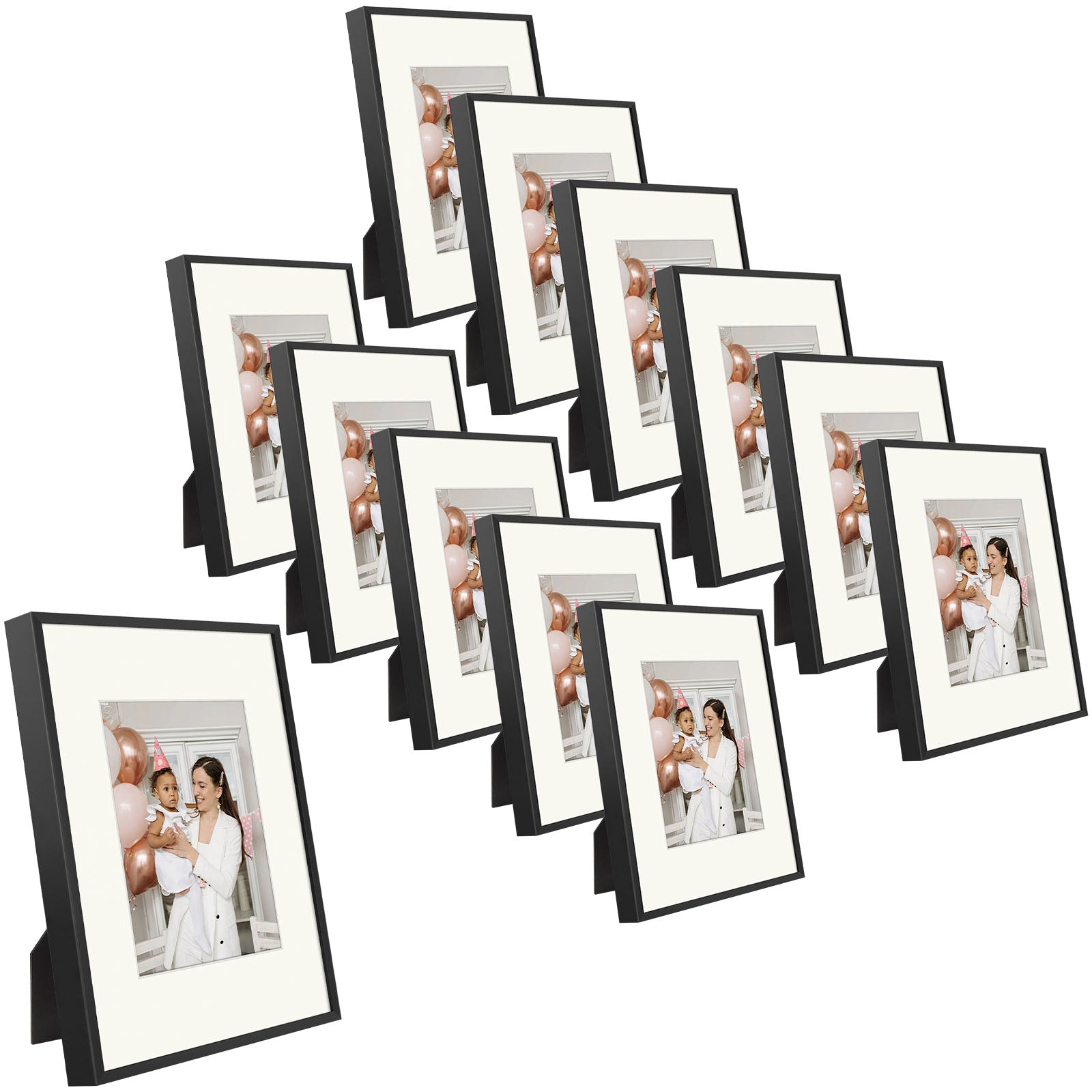 Set of 12, 9x12 Black Aluminum Frames For 6x8 Picture with Ivory Mat and Real Glass Picture Frame Golden State Art