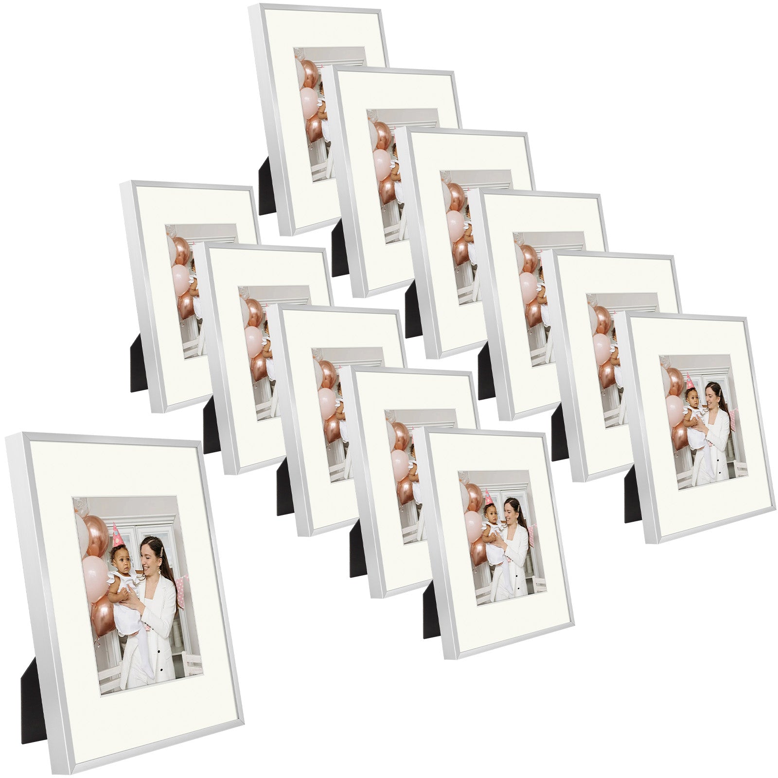 Set of 12, 9x12 Silver Aluminum Frames For 6x8 Picture with Ivory Mat and Real Glass Picture Frame Golden State Art