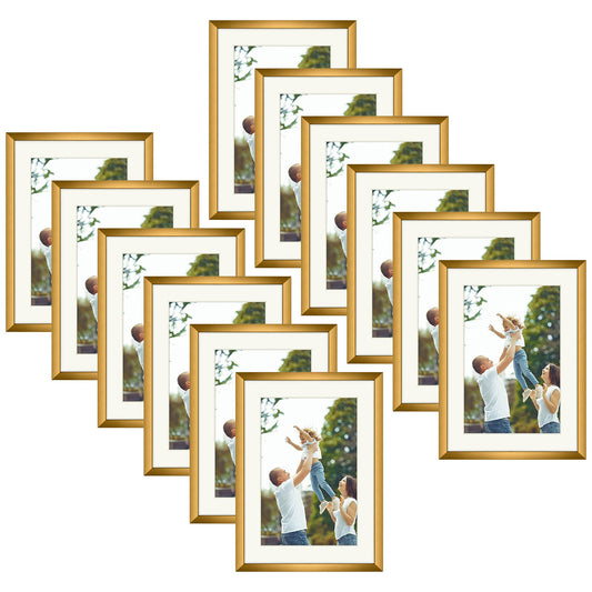 5x7 Aluminum Frames For 4x6 Picture with Ivory Mat and Real Glass, Frame Thickness 1.02 Inch(24 Pack) Bronze Picture Frame Golden State Art