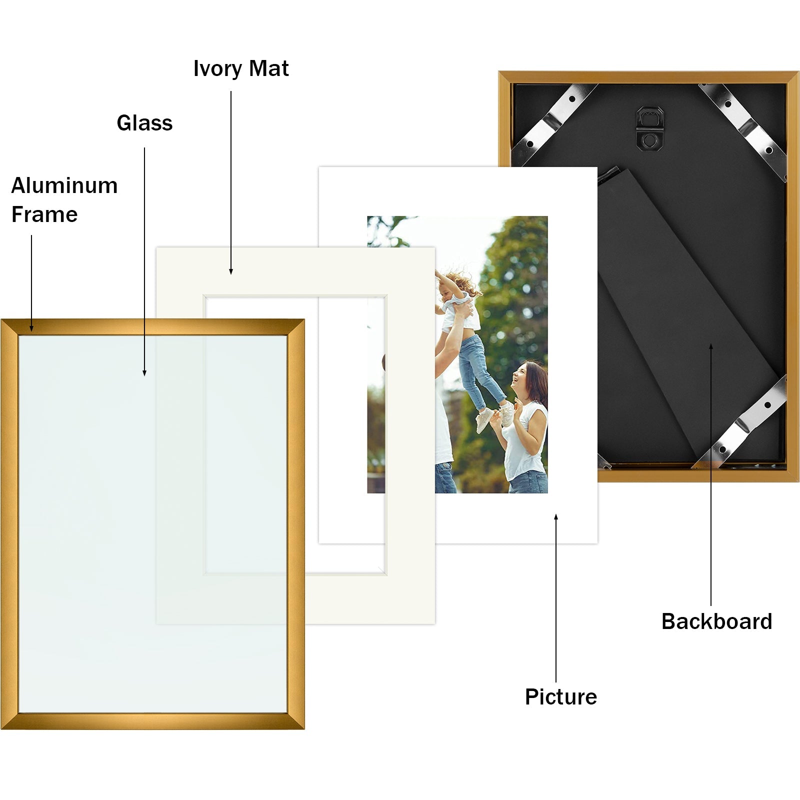 5x7 Aluminum Frames For 4x6 Picture with Ivory Mat and Real Glass, Frame Thickness 1.02 Inch(24 Pack) Picture Frame Golden State Art