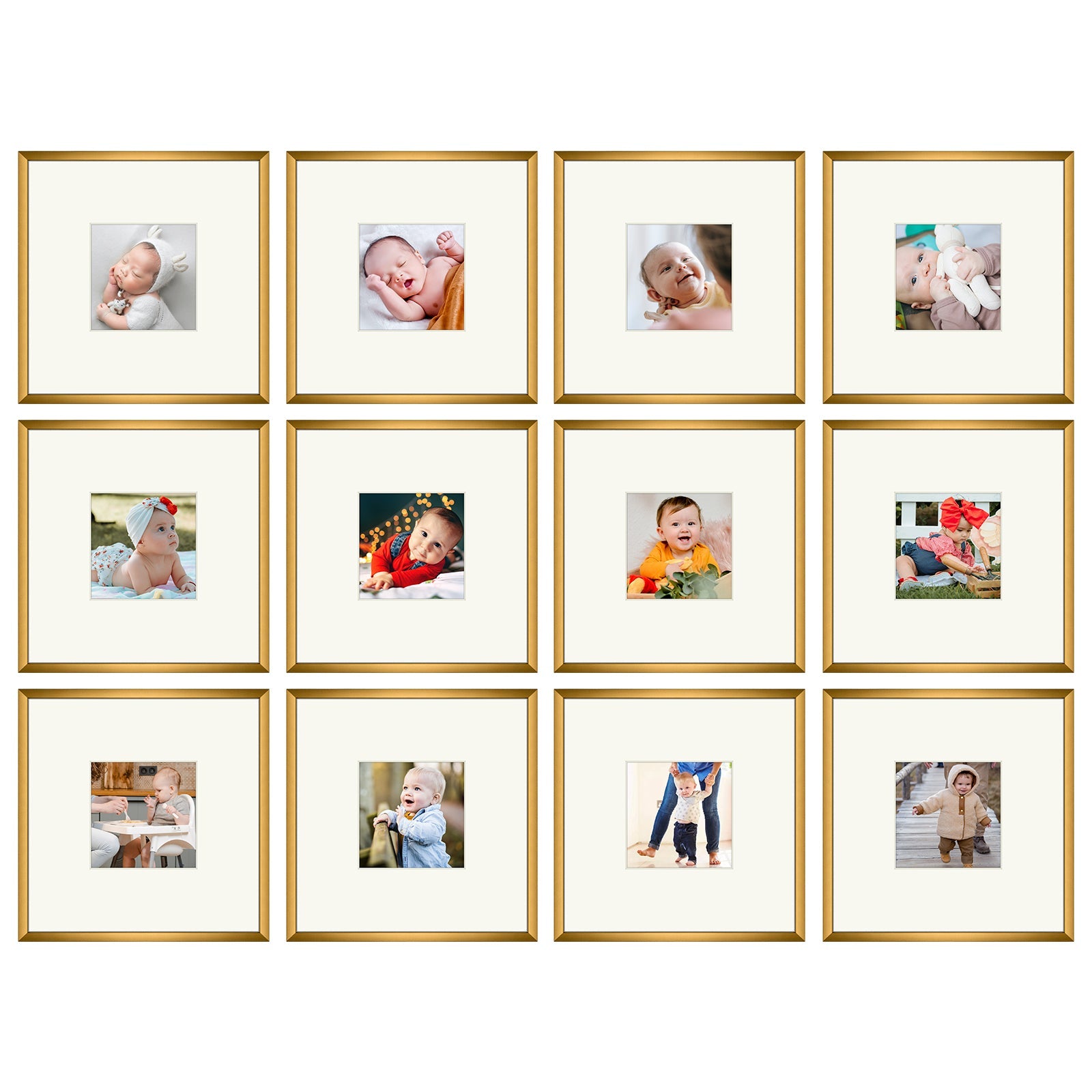 Set of 12,Set of 12,8x8 Bronze Aluminum Frame For 4x4 Picture with Ivory Mat and Real Glass Picture Frame Golden State Art