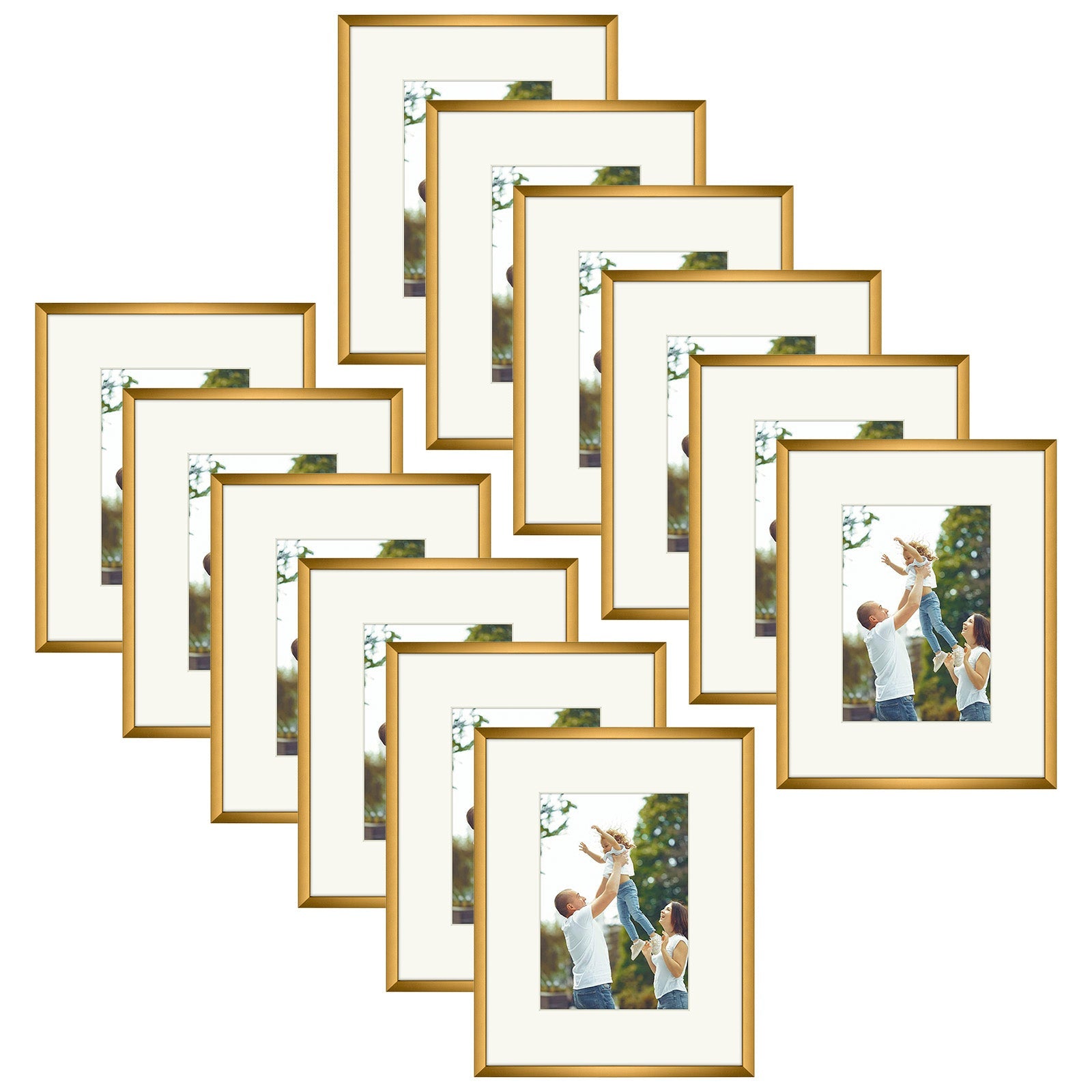 Set of 12, 8x10 Bronze Aluminum Picture Frames For 5x7 Picture with Ivory Mat and Real Glass Picture Frame Golden State Art