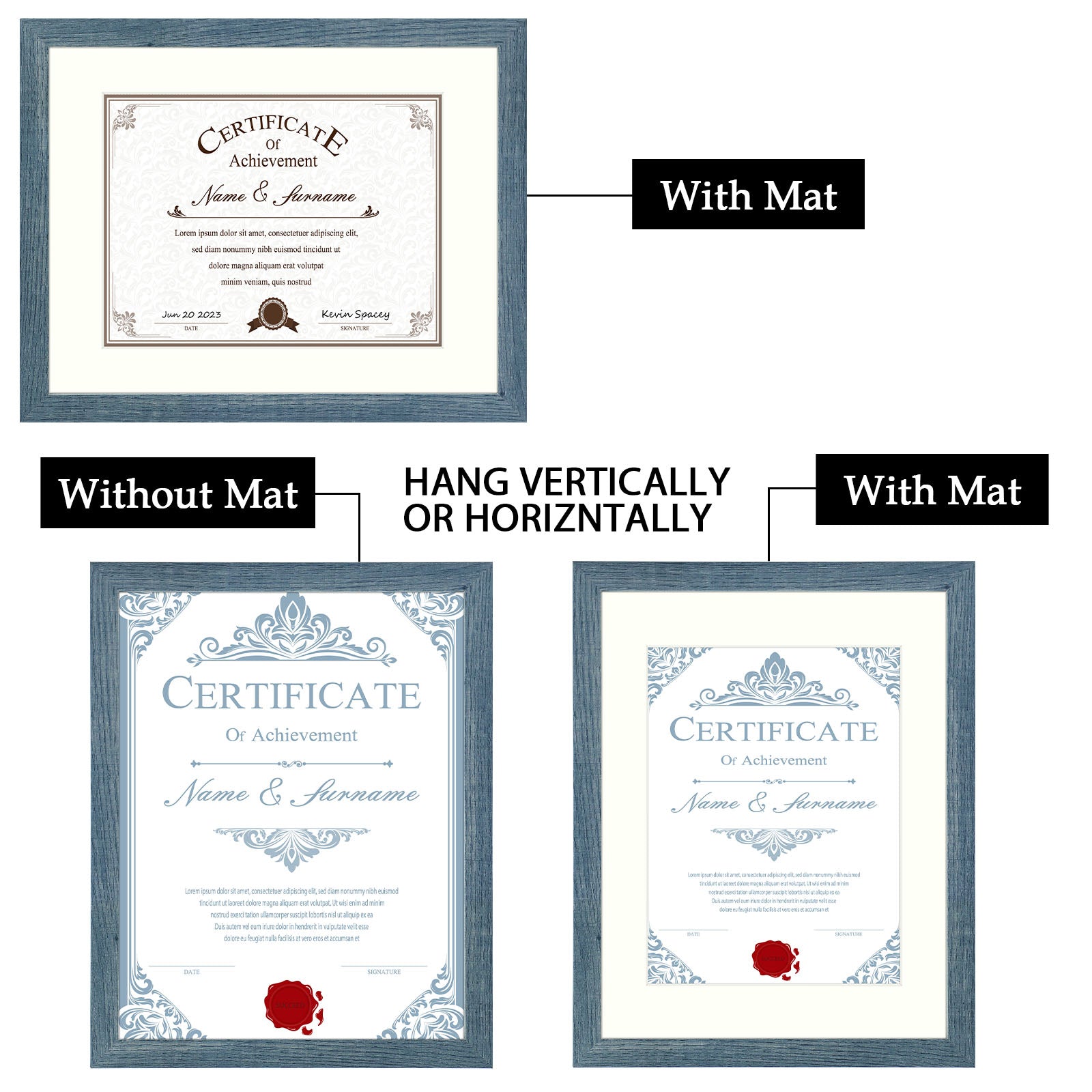 11x14 Diploma Frames For 8.5x11 Document & Certificate with Ivory Mat and Real Glass(8 Pack) Golden State Art