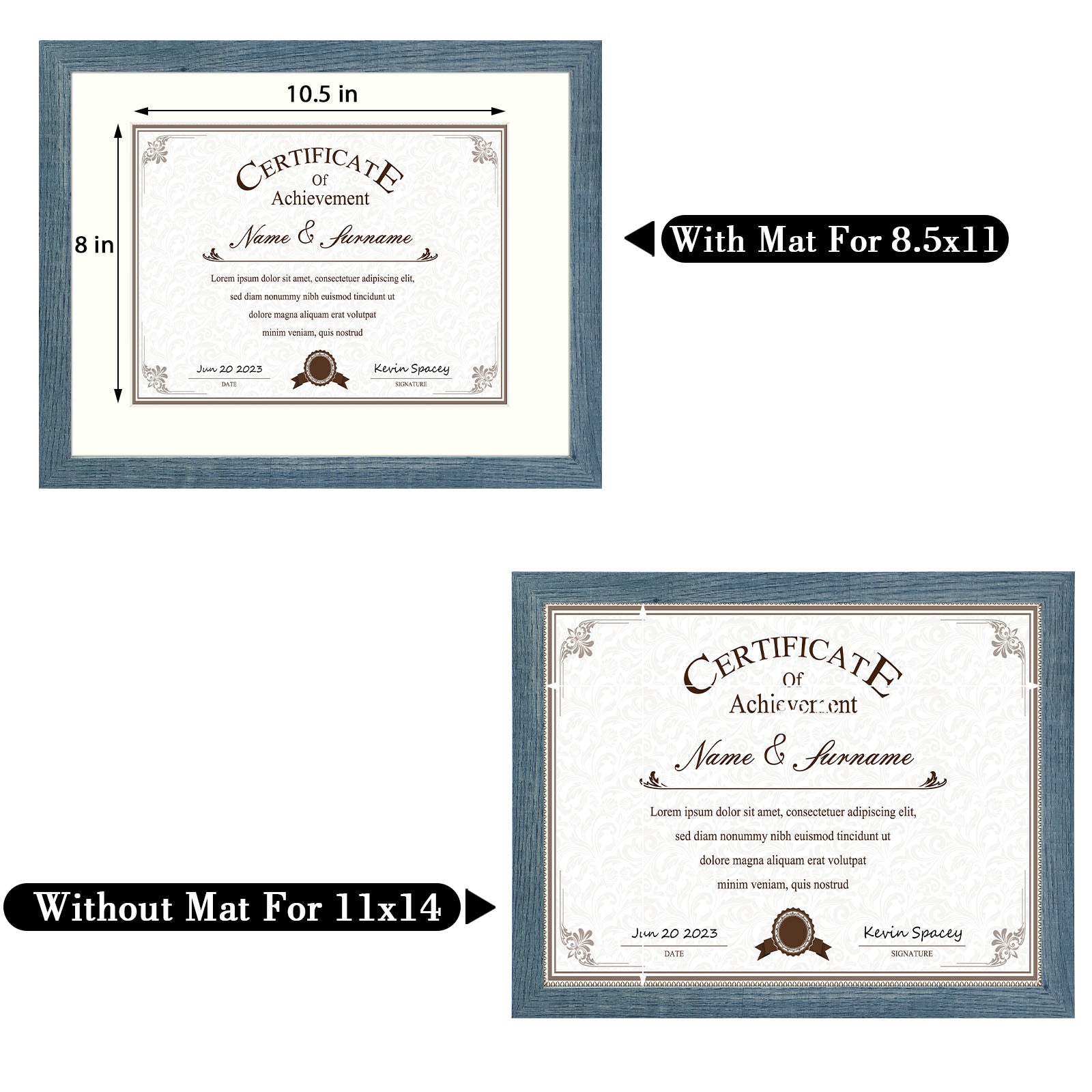 11x14 Diploma Frames For 8.5x11 Document & Certificate with Ivory Mat and Real Glass(8 Pack) Golden State Art