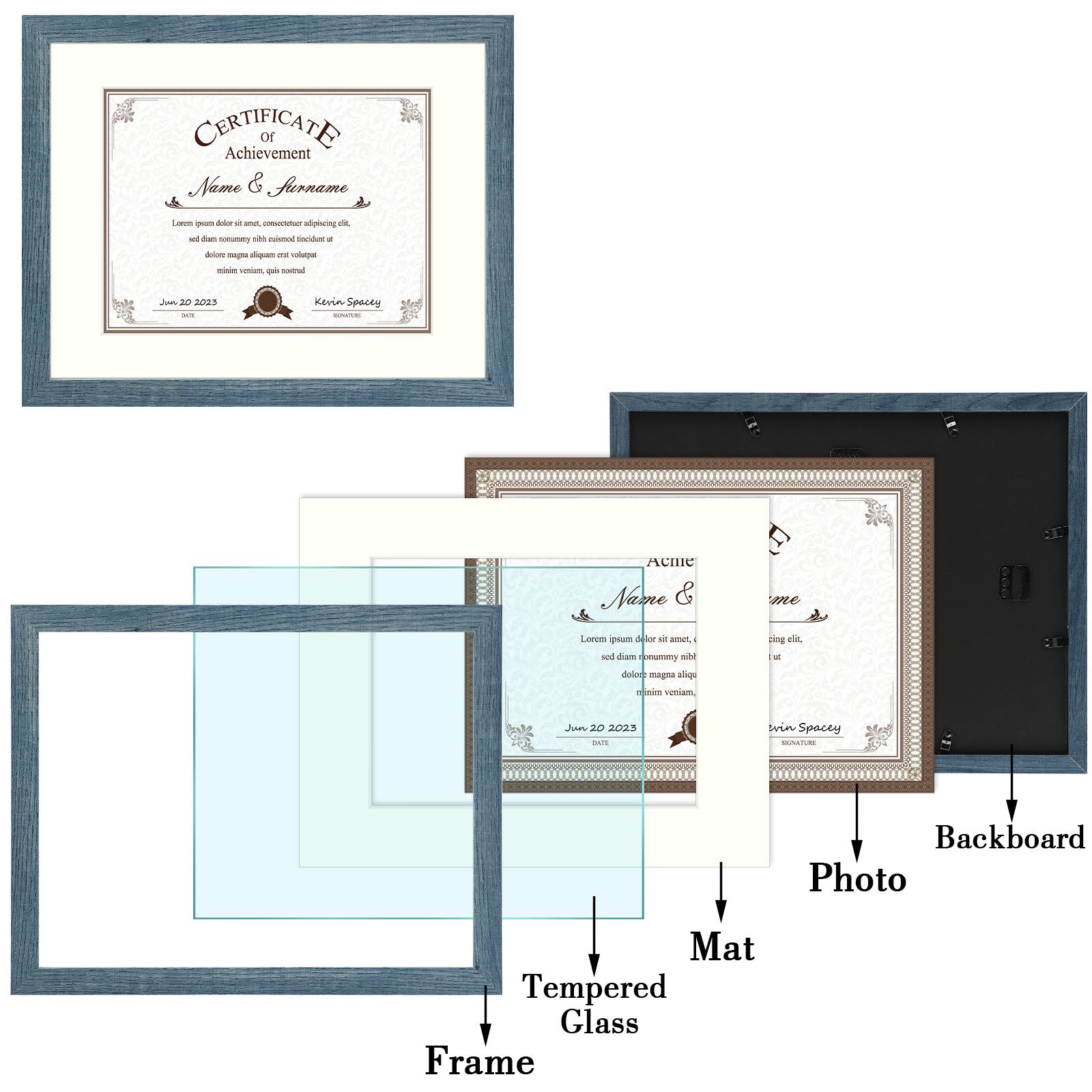 11x14 Diploma Frames For 8.5x11 Document & Certificate with Ivory Mat and Real Glass(8 Pack) Golden State Art