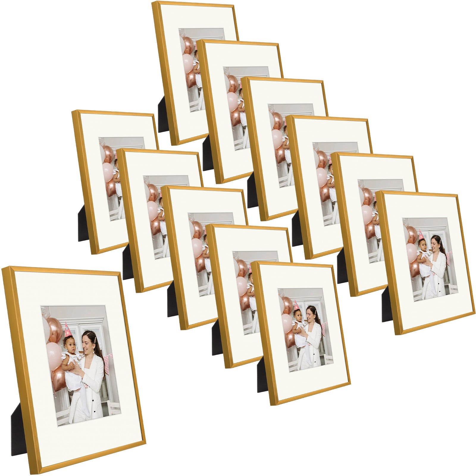 Set of 12, 9x12 Bronze Aluminum Picture Frames For 6x8 Picture with Ivory Mat and Real Glass Picture Frame Golden State Art