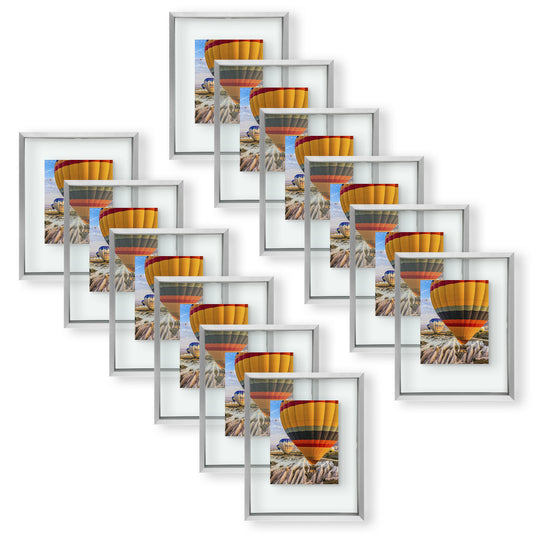 Aluminum Picture Frames Floating Frame, Clear Glass Displays for Wall or Table Top Decoration 12 Pack 8x10 Silver Picture Frame Golden State Art