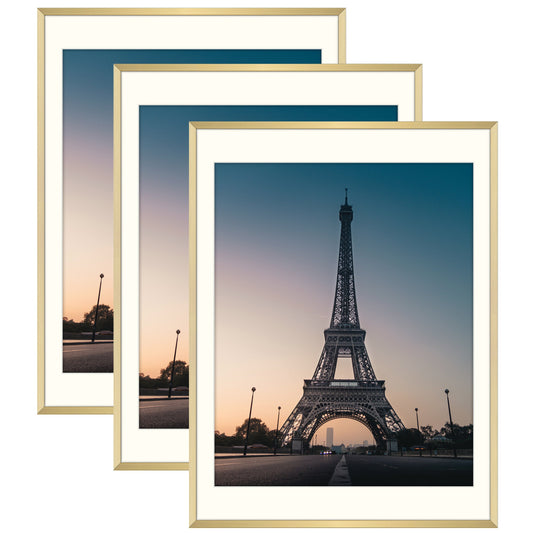 18x24 Aluminum Frame For 16x20 Picture with Ivory Mat and Real Glass,Black/Silver/Gold(4 Pack) Gold Picture Frame Golden State Art