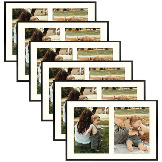 Aluminum Frames Collage Frame with Ivory Mat and Real Glass, Frame Thickness 1.02 Inch 6 Pack 12x19 Matted to Two 8x10 Black Picture Frame Golden State Art