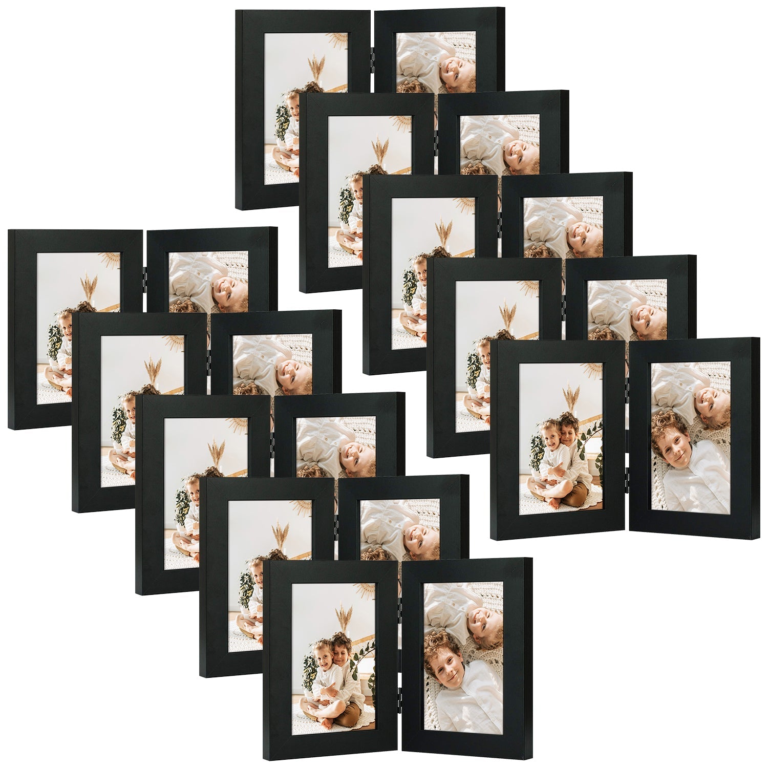 Hinged Frames Displays 2 Photos with Real Glass(10 Pack) 4x6 Black Picture Frame Golden State Art