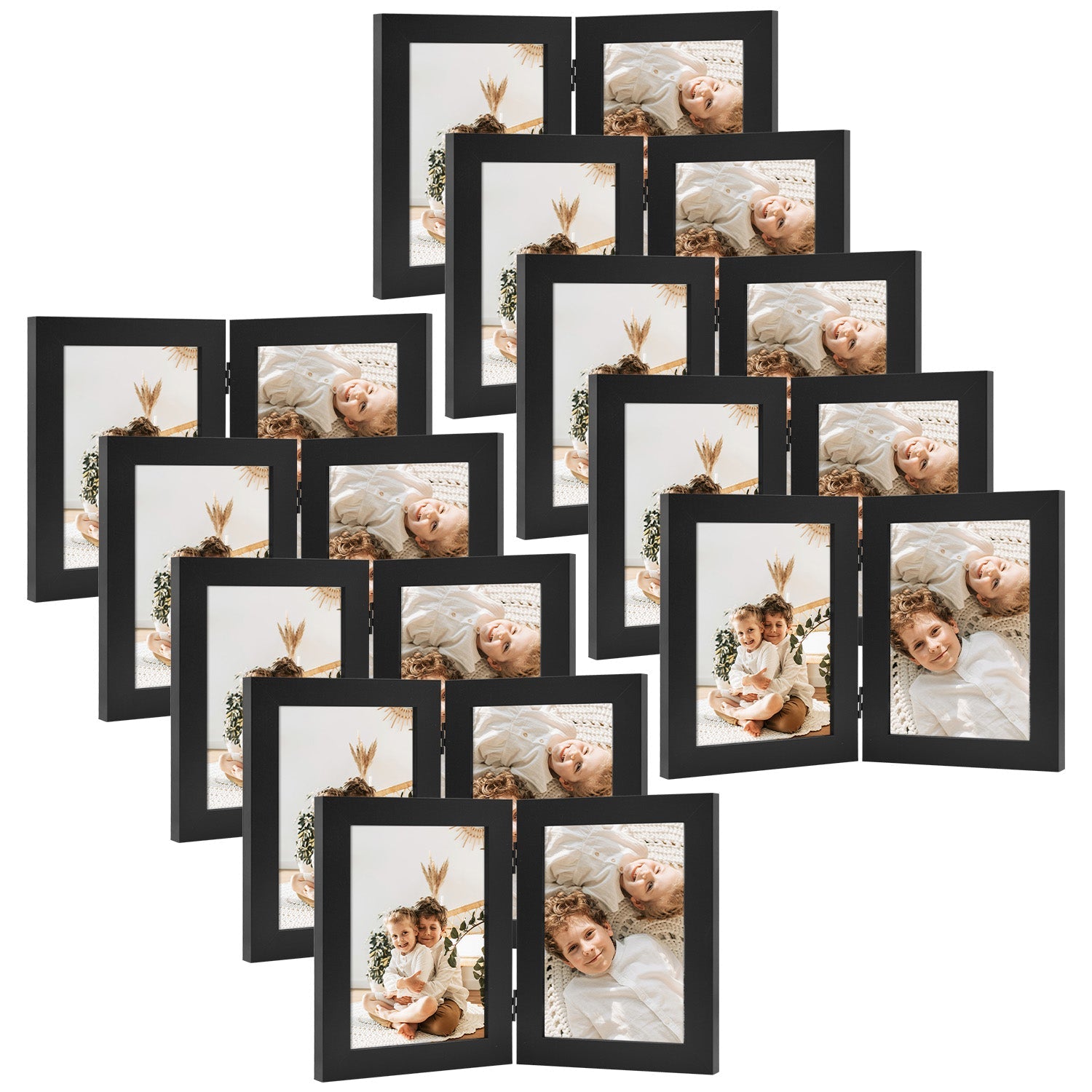 Hinged Frames Displays 2 Photos with Real Glass(10 Pack) 5x7 Black Picture Frame Golden State Art