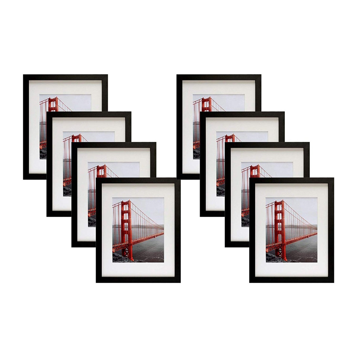 11x14 Picture Frame for 8x10 Photo with Ivory Mat and Real Glass (8 Pack) Black Picture Frame GSA