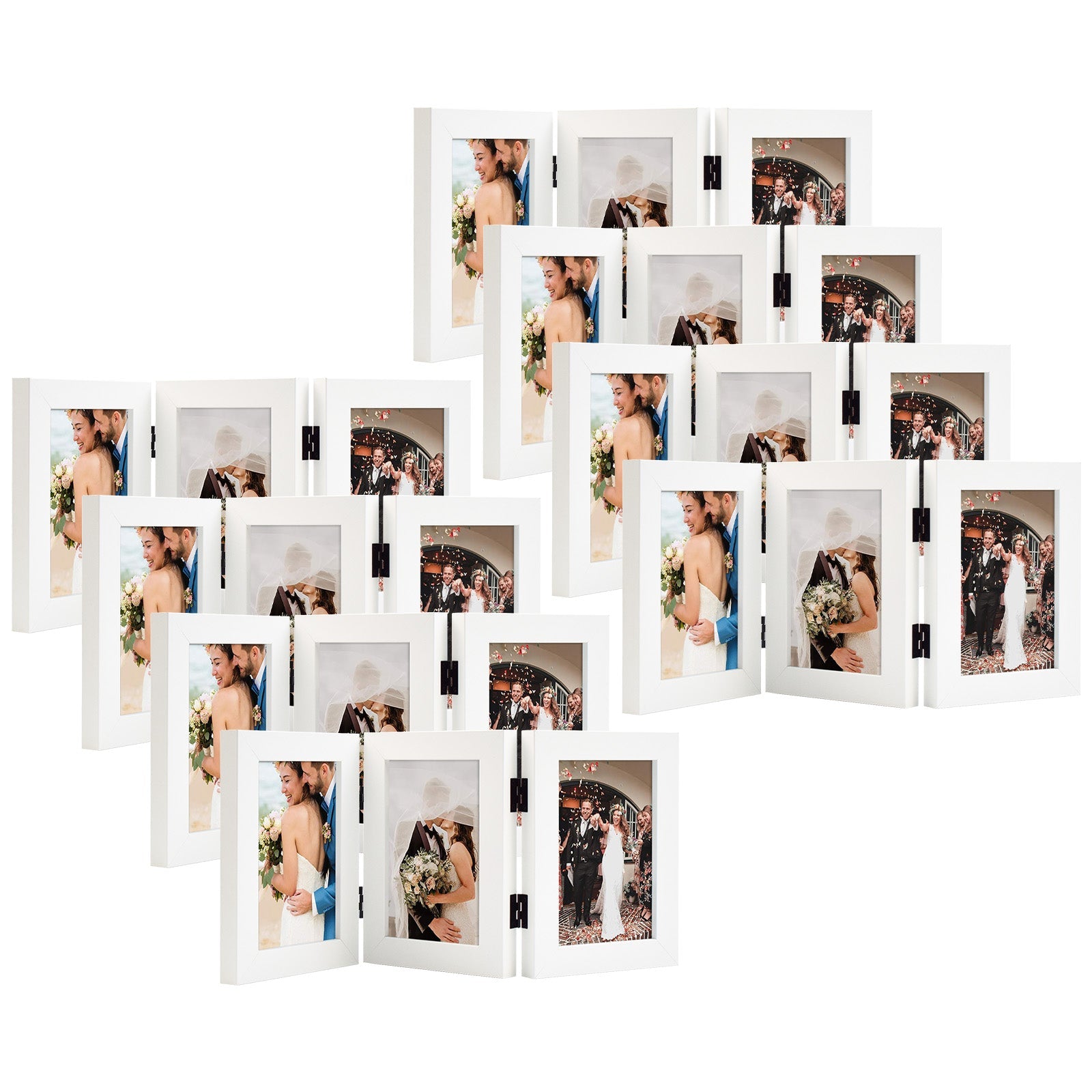 Hinged Frames Displays 3 Photos with Real Glass (8 Pack) 4x6 White Picture Frame Golden State Art