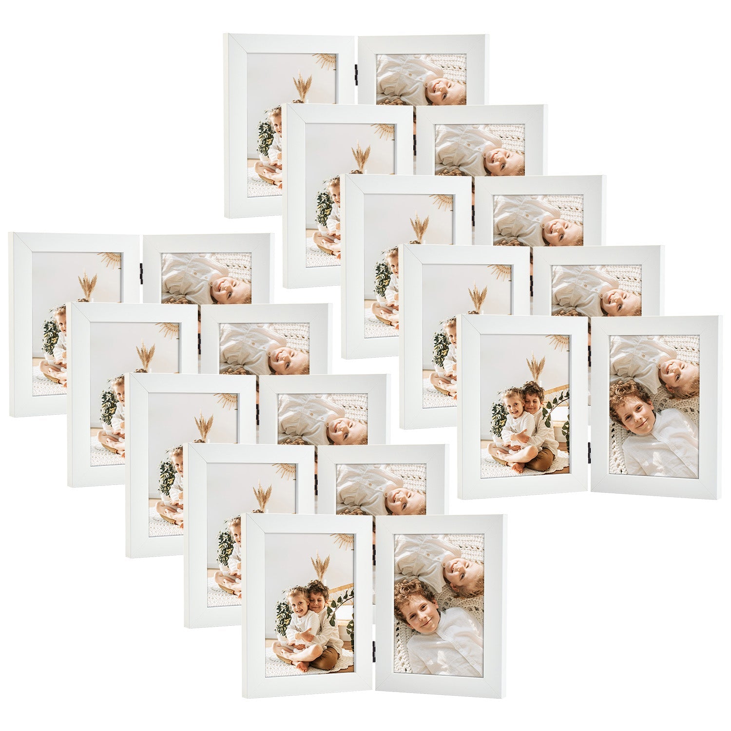 Hinged Frames Displays 2 Photos with Real Glass(10 Pack) 5x7 White Picture Frame Golden State Art