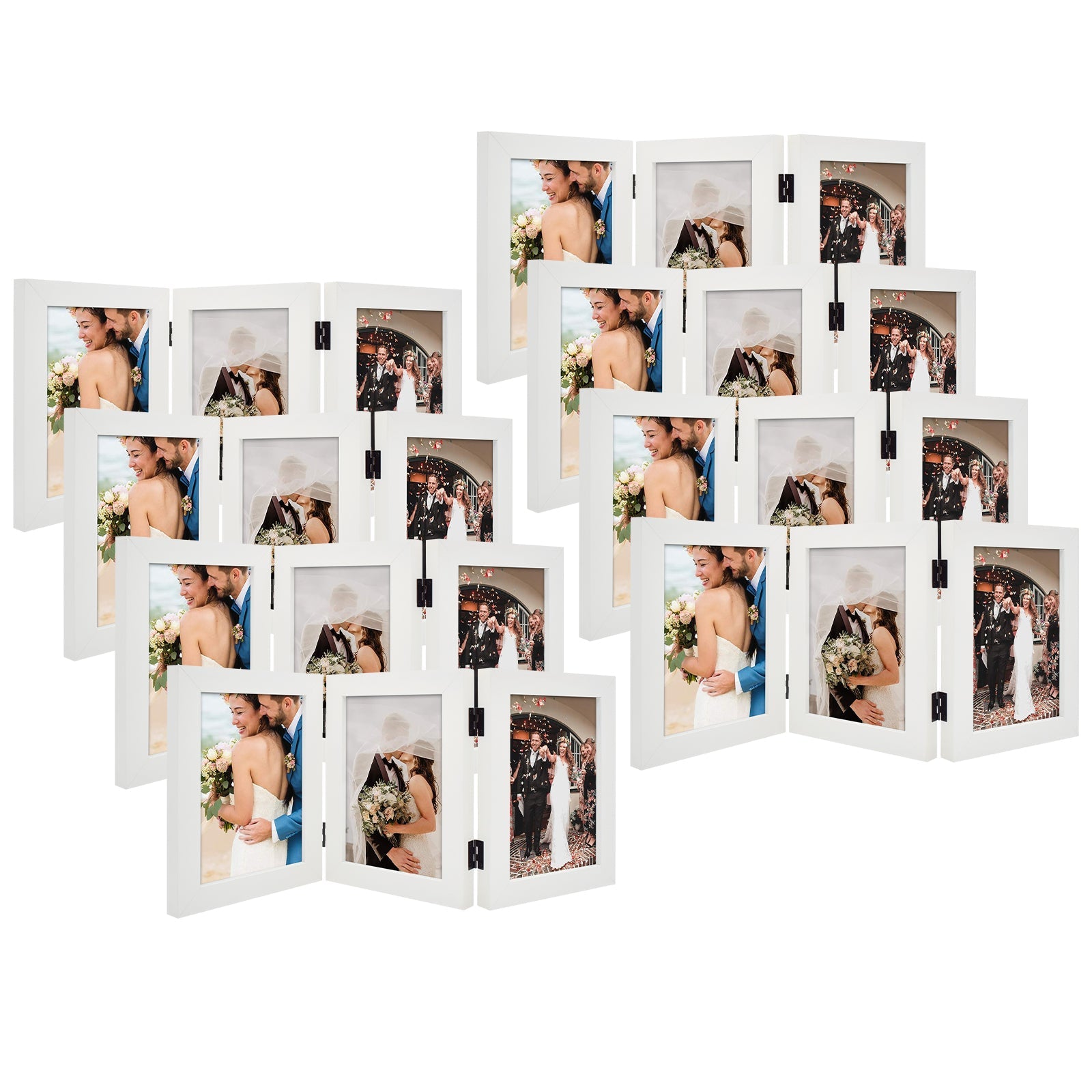 Hinged Frames Displays 3 Photos with Real Glass (8 Pack) 5x7 White Picture Frame Golden State Art