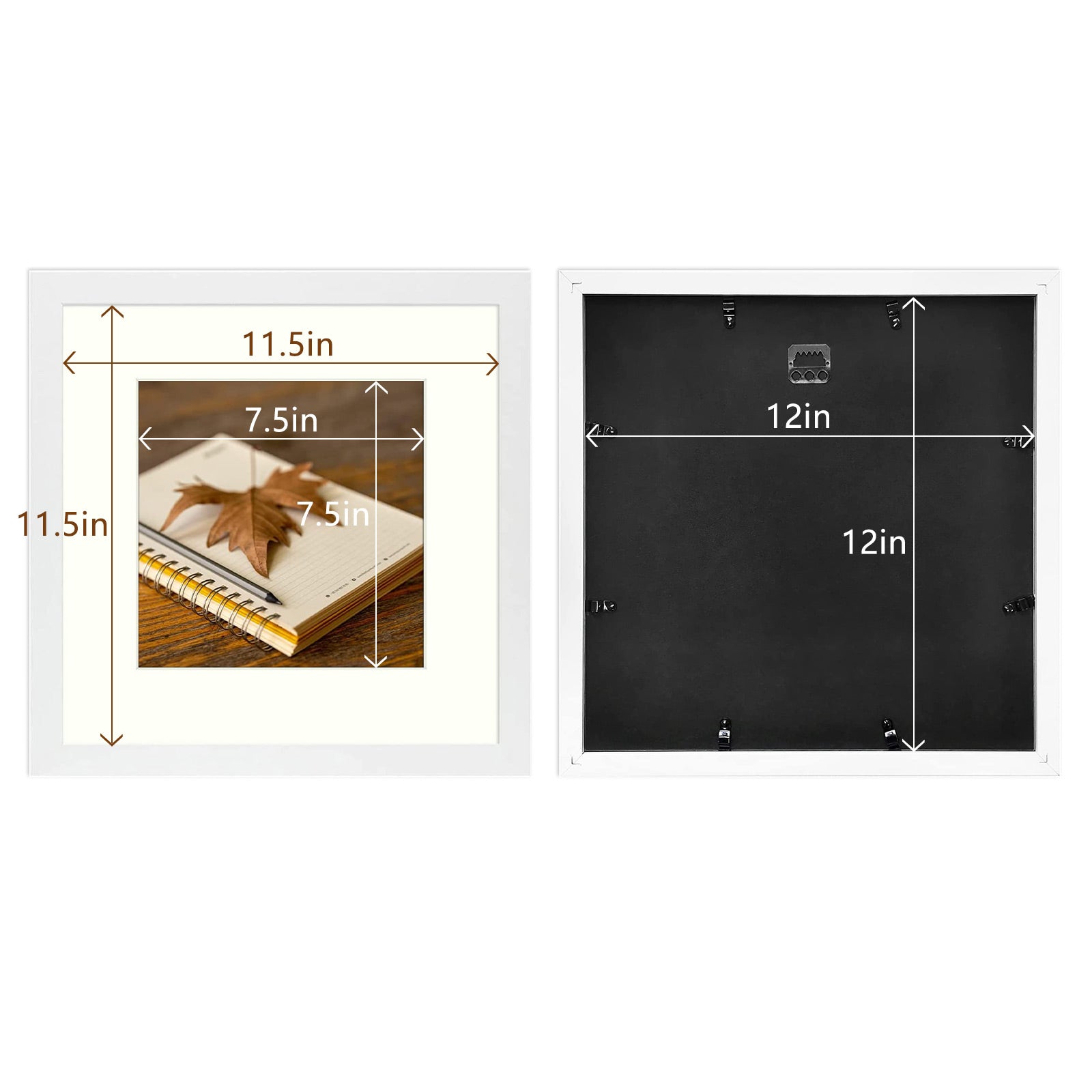 BOGO 12x12 Picture Frame with 8x8 Mat, Gallery Photo Frame Glass Square Frame for Wall Decor - Wide Molding - Built in Hanging Features (White, 1 Pack) Picture Frame Golden State Art