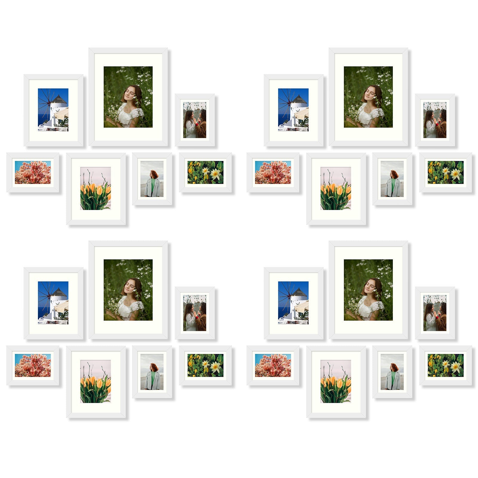 28 Pack Gallery Frames four 11x14, eight 8x10, sixteen 5x7 Picture Frames with Ivory Mat and Real Glass White Picture Frame Golden State Art