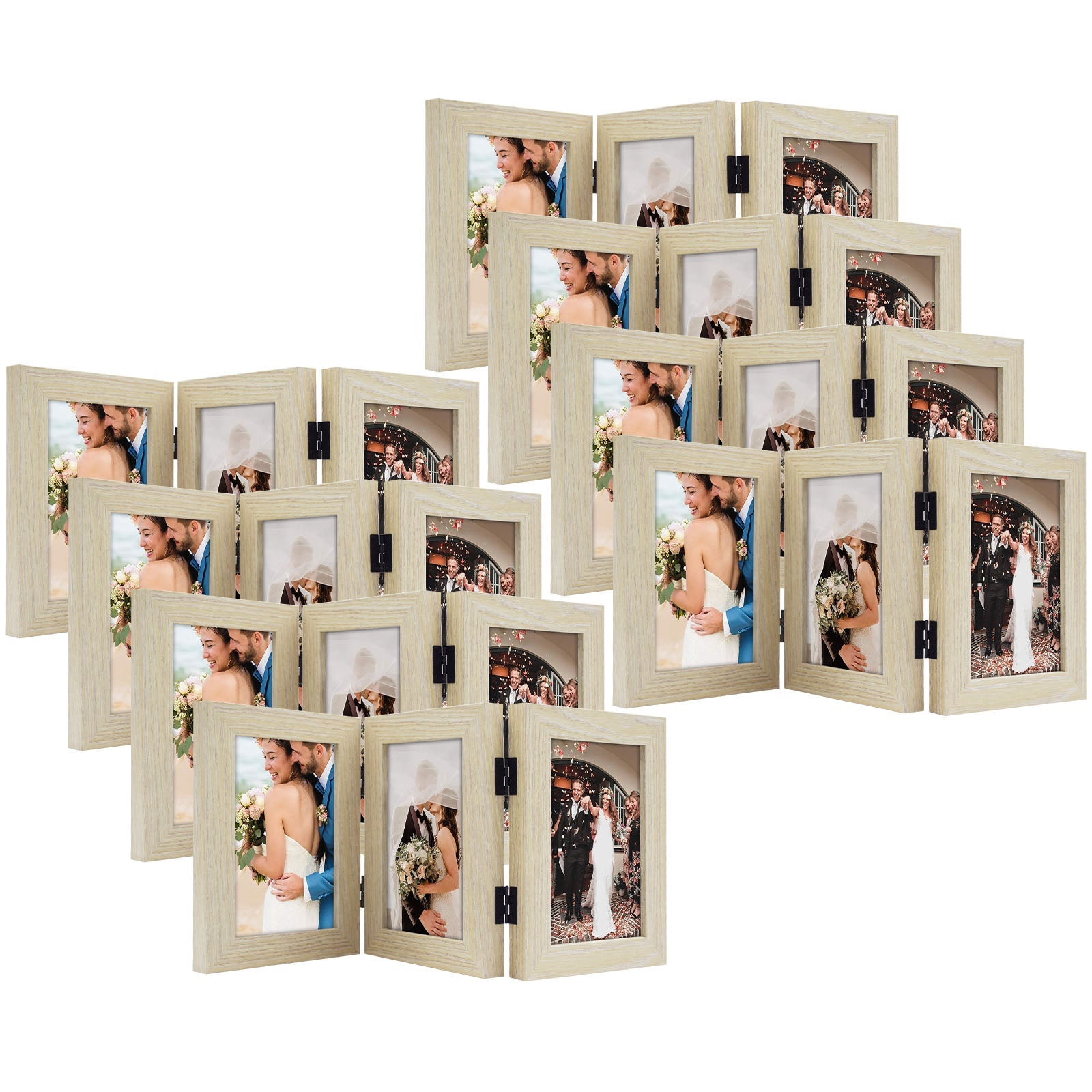 Hinged Frames Displays 3 Photos with Real Glass (8 Pack) 4x6 Beige Picture Frame Golden State Art