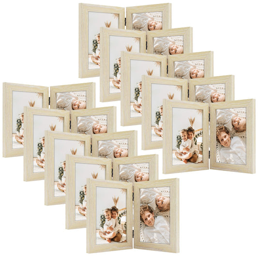 Hinged Frames Displays 2 Photos with Real Glass(10 Pack) 5x7 Beige Picture Frame Golden State Art