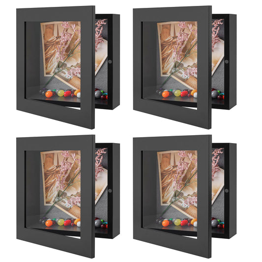 Shadow Box Frame, 2-inch Depth, Great for Collages, Collections, Mementos, 6 Pins Included (4 Pack) 8x8 Black Golden State Art