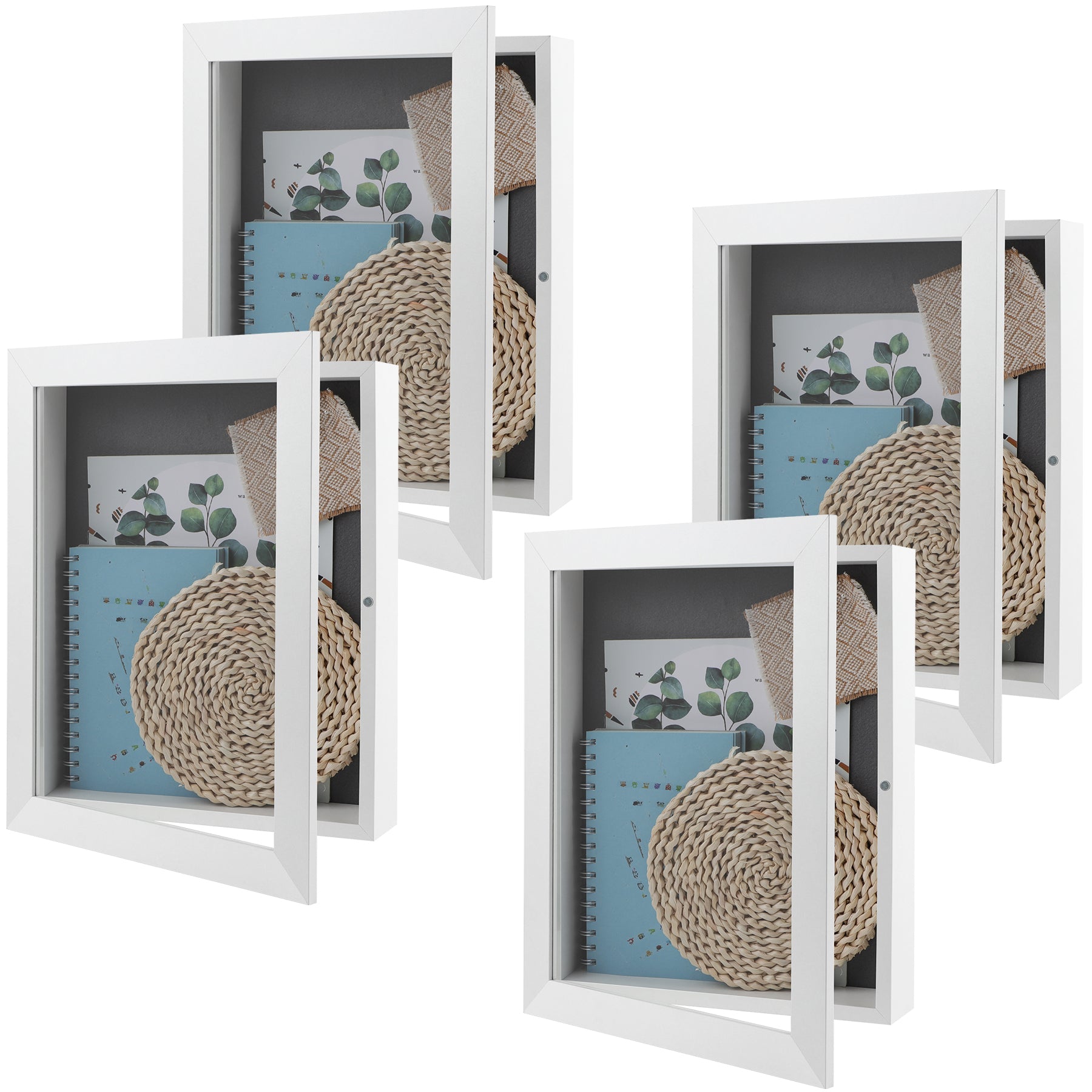 Shadow Box Frame, 2-inch Depth, Great for Collages, Collections, Mementos, 6 Pins Included (4 Pack) 11x14 White Golden State Art