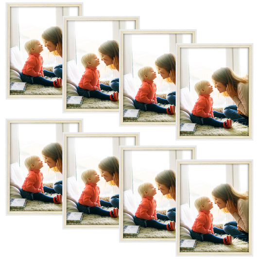 11x14 Picture Frame with Real Glass (8 Pack) White & Beige Picture Frame Golden State Art