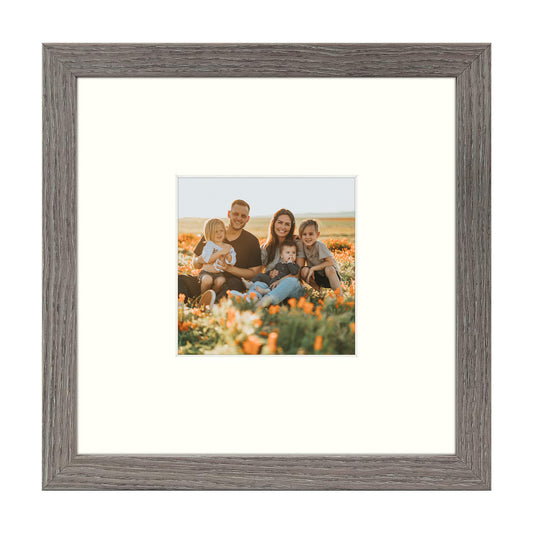 BOGO Simple Picture Frame for Prints & Pictures with Real Glass (Grey, 8x8 Frame for 4x4 Photo, Pack of 1) Picture Frame Golden State Art