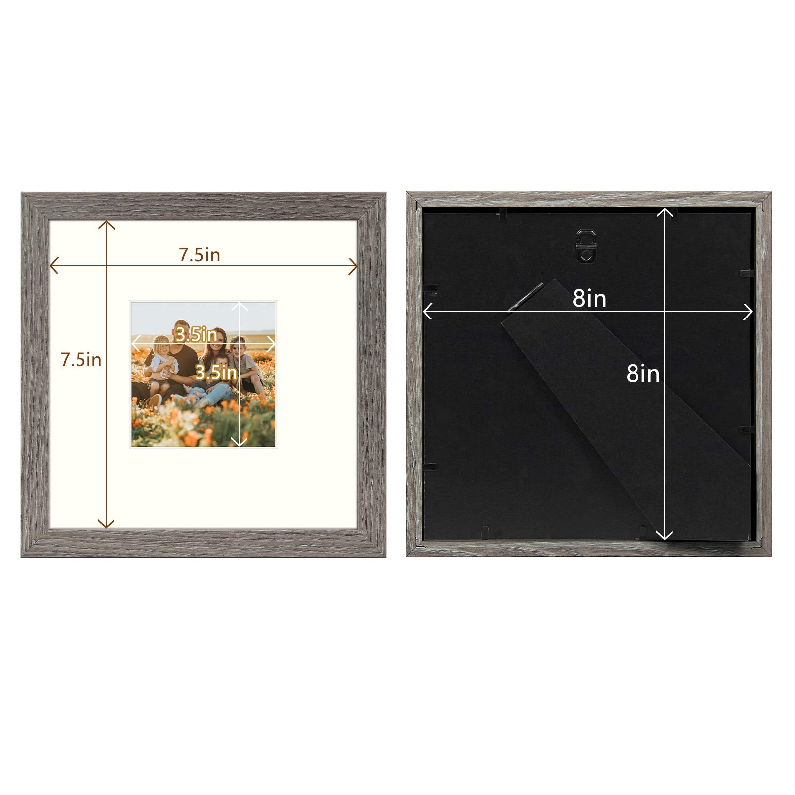 BOGO Simple Picture Frame for Prints & Pictures with Real Glass (Grey, 8x8 Frame for 4x4 Photo, Pack of 1) Picture Frame Golden State Art