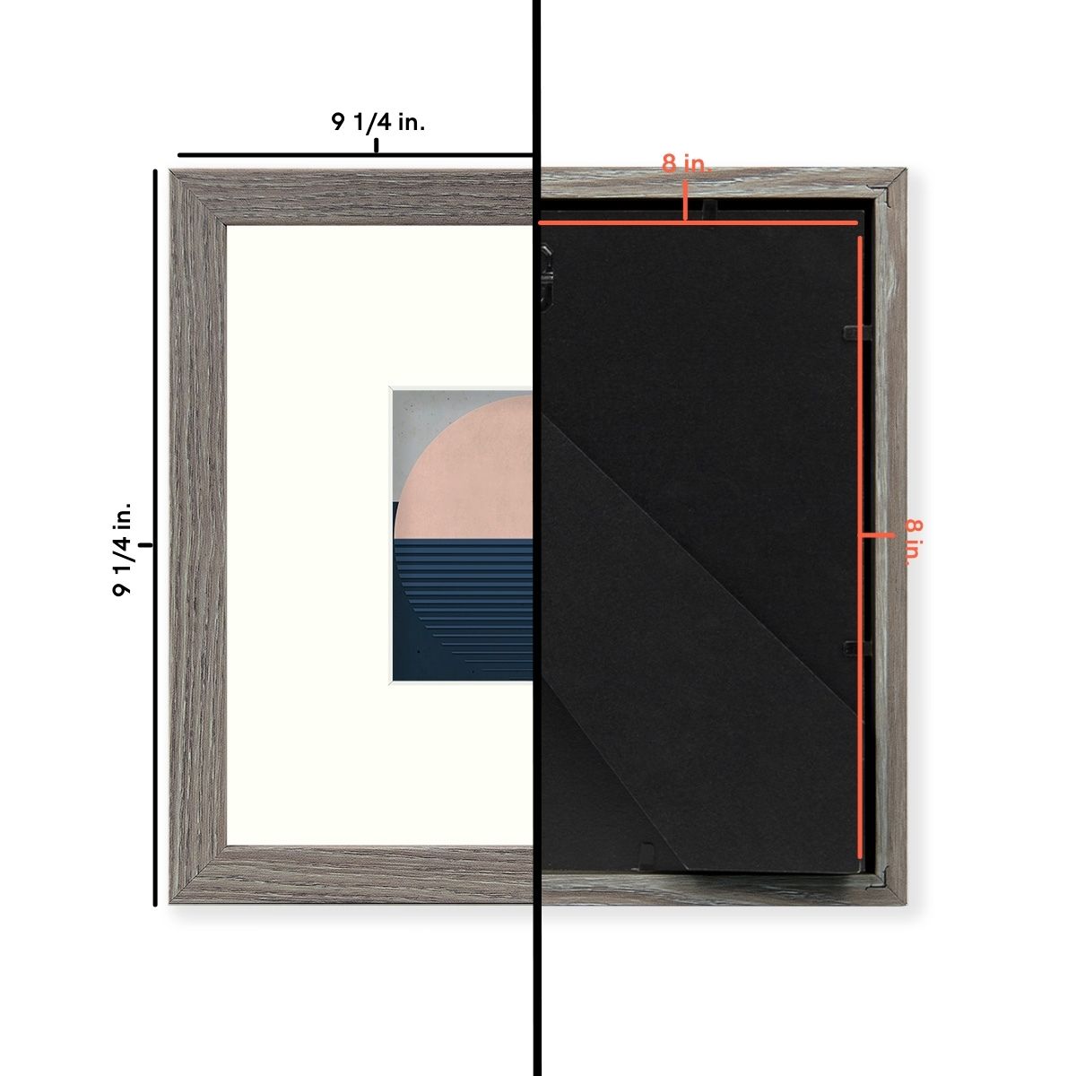 8x8 Dark Gray MDF Frame for 4x4 Picture and Ivory Mat(9 Pack) Picture Frame Golden State Art