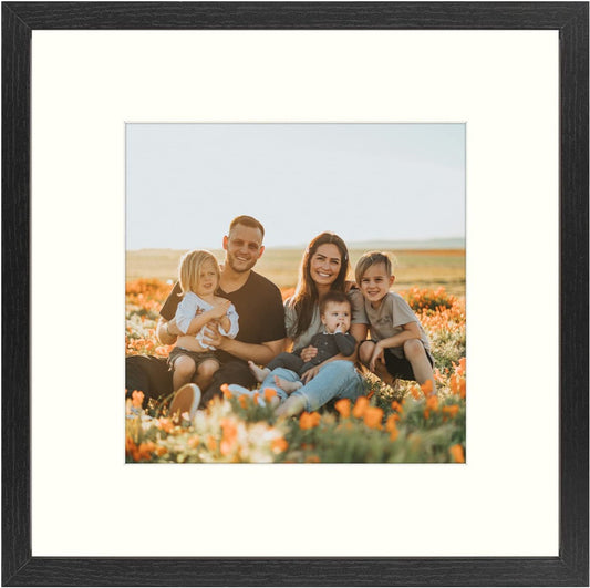 BOGO 12x12 Black MDF Frame for 8x8 Picture and Ivory Mat Picture Frame Golden State Art