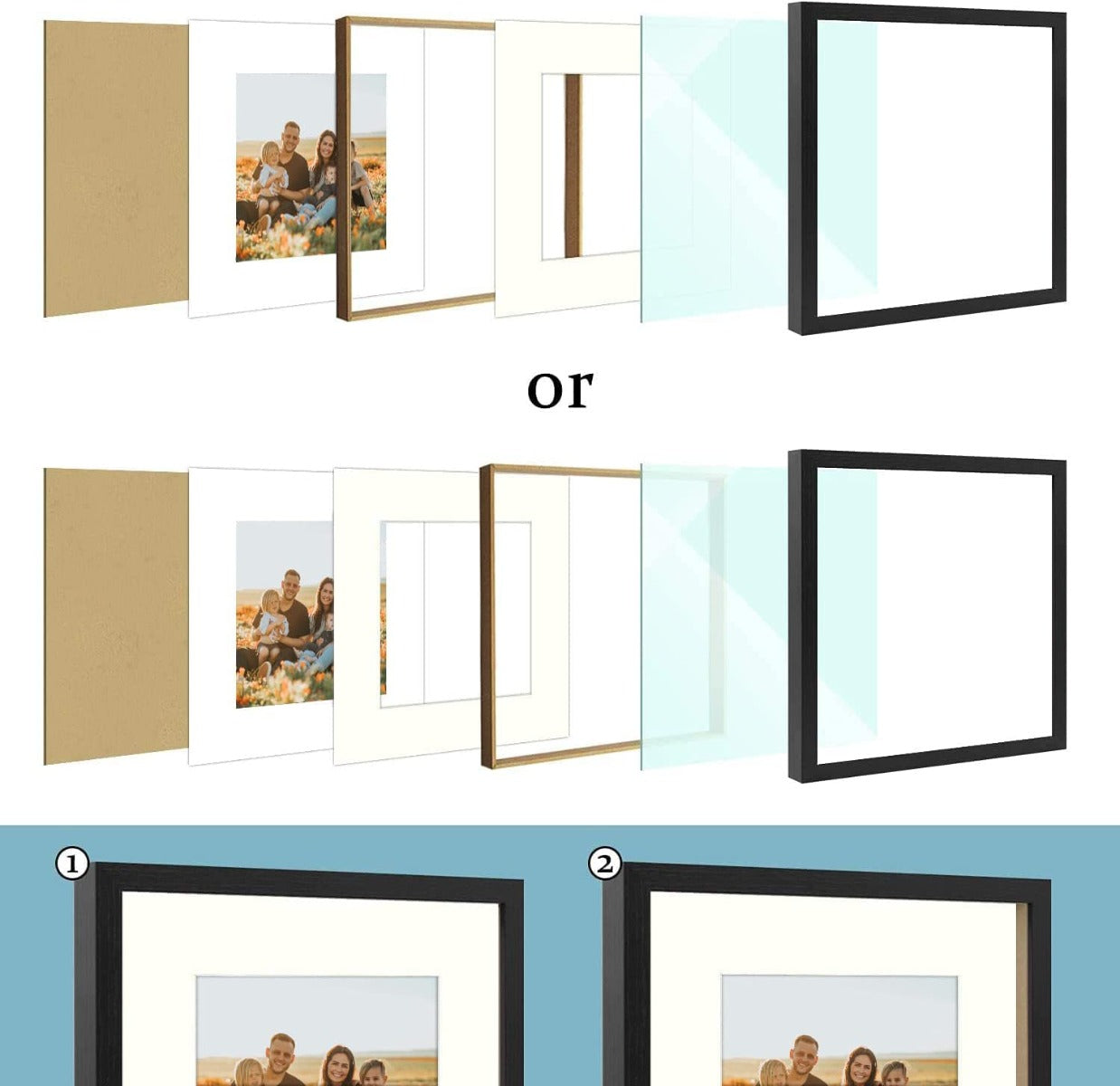 BOGO 12x12 Black MDF Frame for 8x8 Picture and Ivory Mat Picture Frame Golden State Art