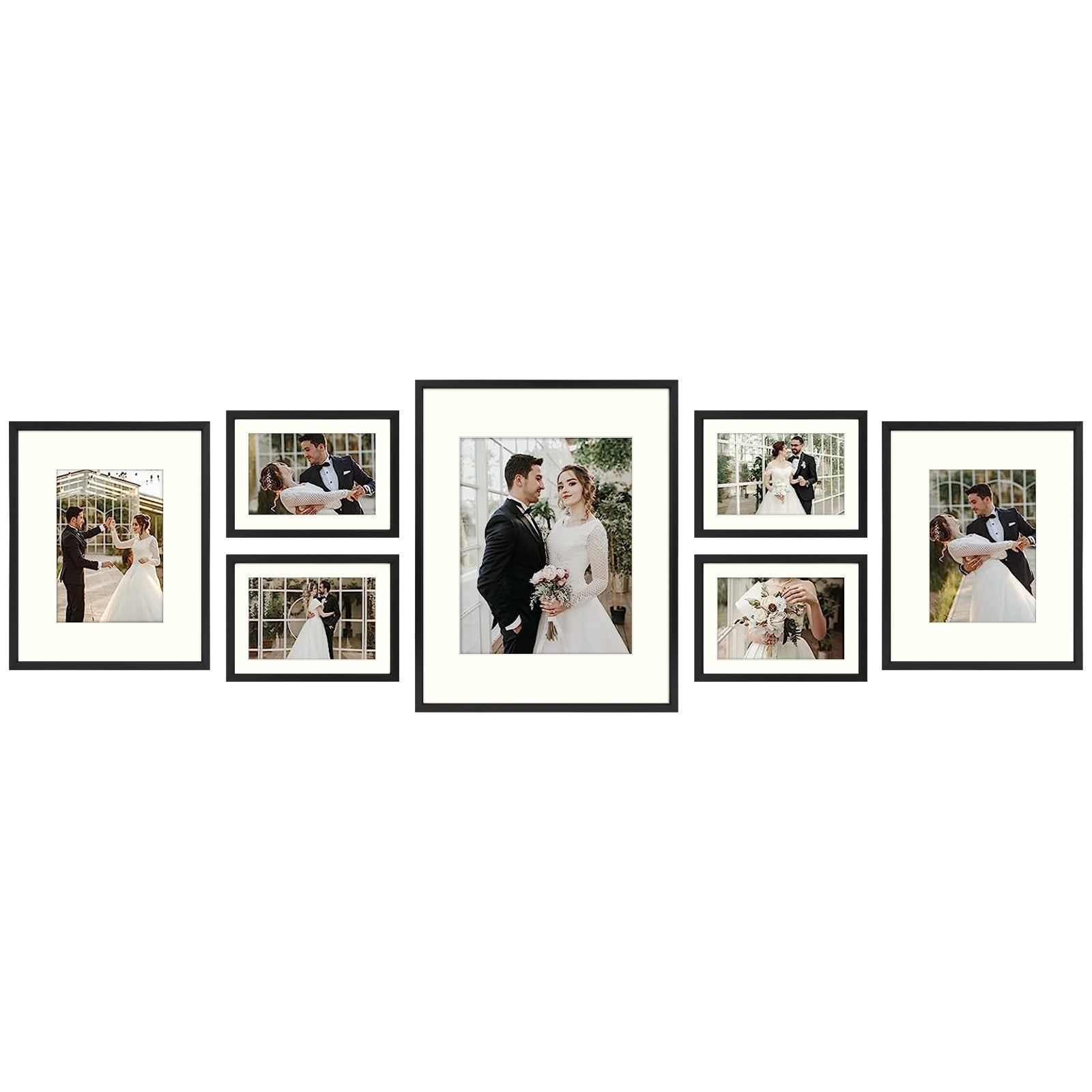 Gallery Walls Aluminum Picture Frame One 11x14, Two 8x10, and Four 5x7 Pictures with Ivory mat, Frame Thickness 0.98 Inch(28 Pack) Black Picture Frame Golden State Art