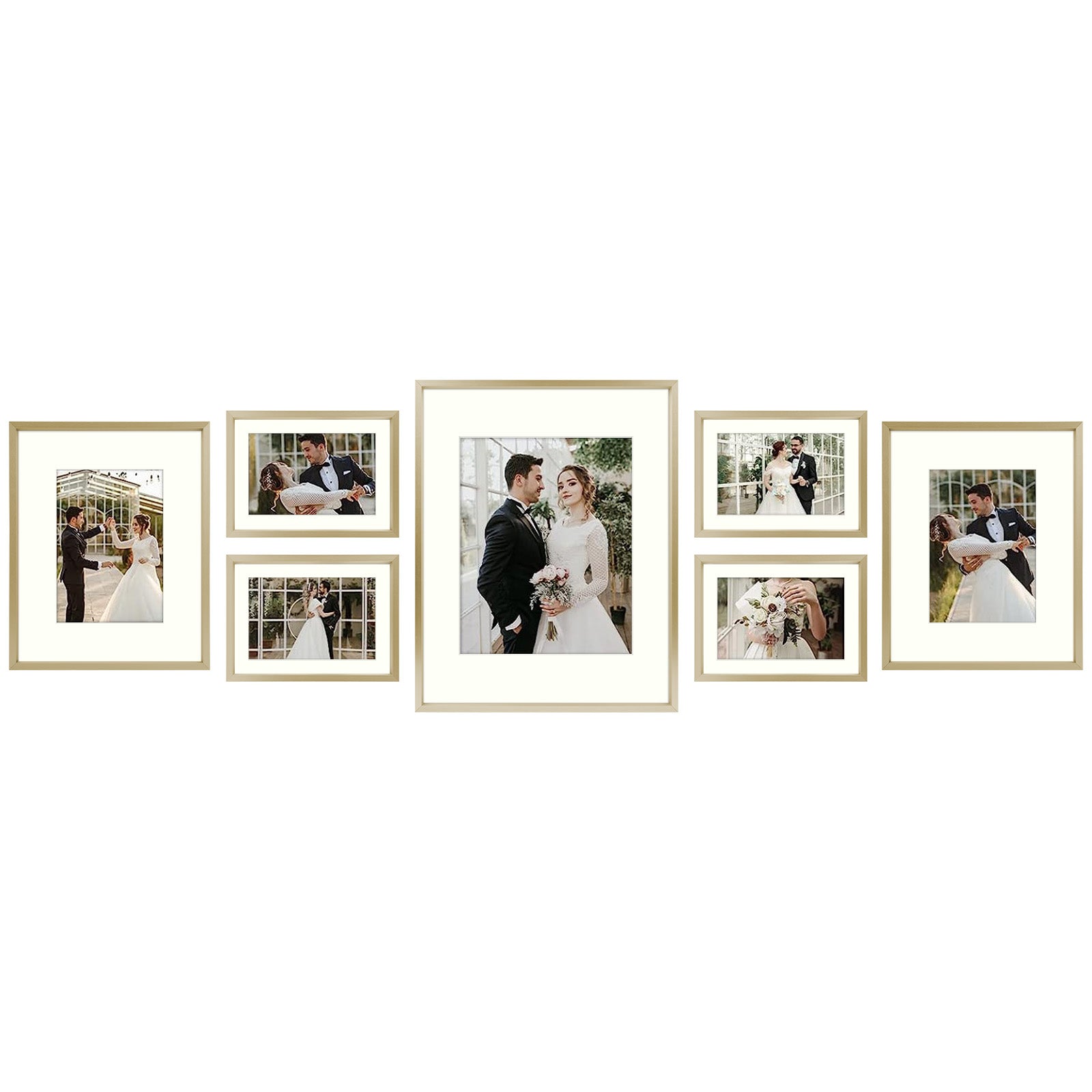 Gallery Walls Aluminum Picture Frame One 11x14, Two 8x10, and Four 5x7 Pictures with Ivory mat, Frame Thickness 0.98 Inch(28 Pack) Gold Picture Frame Golden State Art