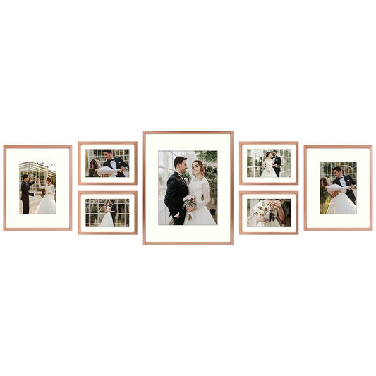 Gallery Walls Aluminum Picture Frame One 11x14, Two 8x10, and Four 5x7 Pictures with Ivory mat, Frame Thickness 0.98 Inch(28 Pack) Picture Frame Golden State Art