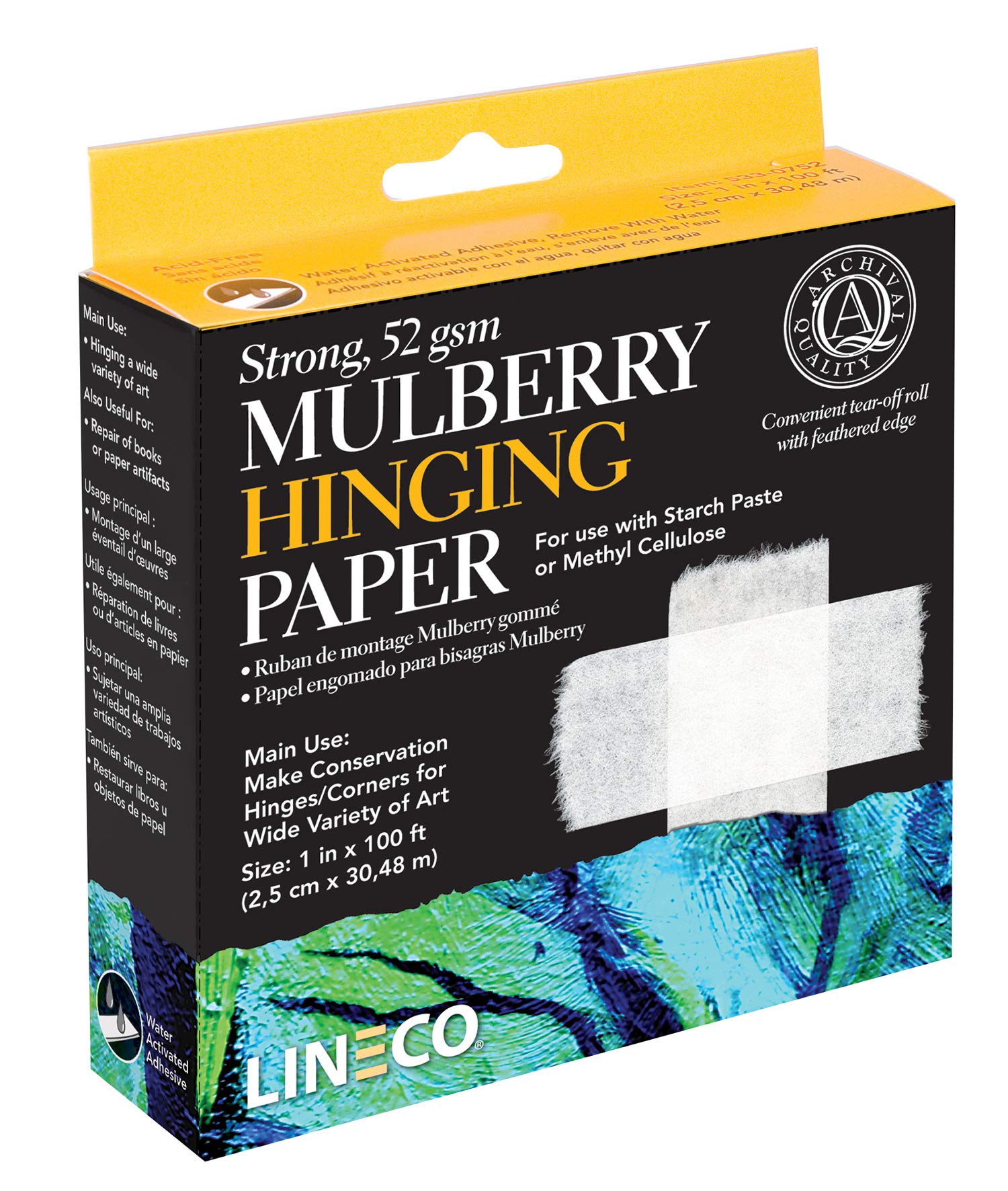 Lineco Mulberry Hinging Paper 1 in. x 100 ft., for Making Conservation Hinges. Safely Hinge Artwork, Craft, Digital Prints, Documents, and More. Lineco