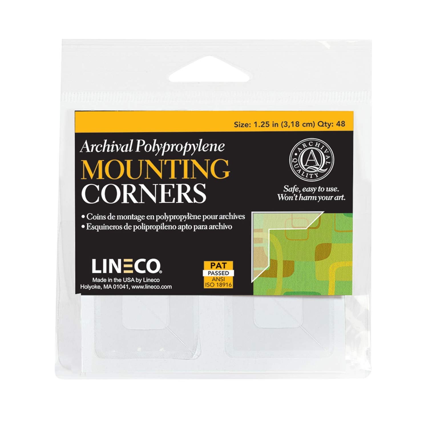 Lineco, Self-Adhesive Polypropylene Mounting Corners, 1.25 inch Full View, Pressure Sensitive, Non-Yellowing Acrylic Adhesive (Pack of 48) Photo Mounting Supplies Lineco