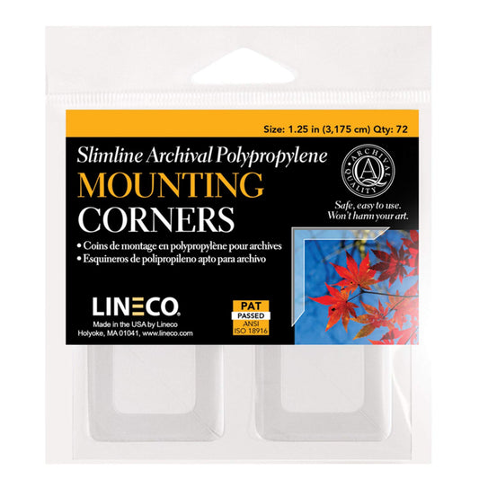 Lineco 1.25 in. Slimline Polypropylene Mounting Corners. Pack of 72, Self Adhesive, Pressure Sensitive, Non-Yellowing, Mount Pictures Without it Touching Tape, Scrapbooking, DIY, Displaying Pictures Photo Mounting Supplies Lineco