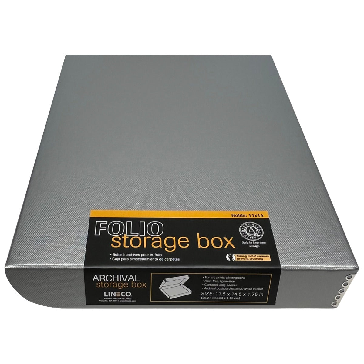 Lineco 11x14 Silver Metallic 1.75 in. Deep Clamshell Folio Storage Boxes Archival Metal Edge Lineco