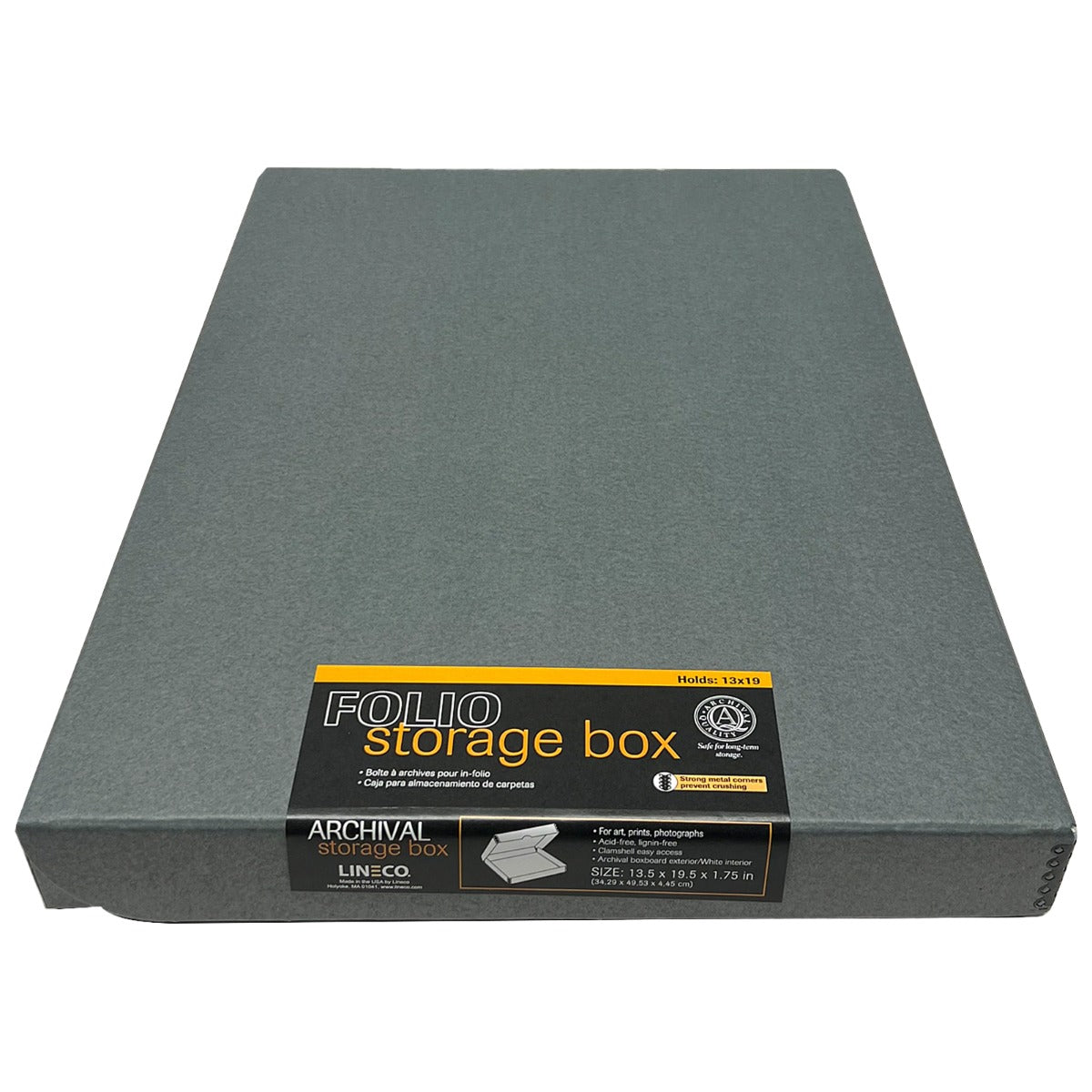 Lineco 13x19 Grey 1.75 in. Deep Clamshell Folio Storage Box Archival Metal Edge Acid Free Lineco