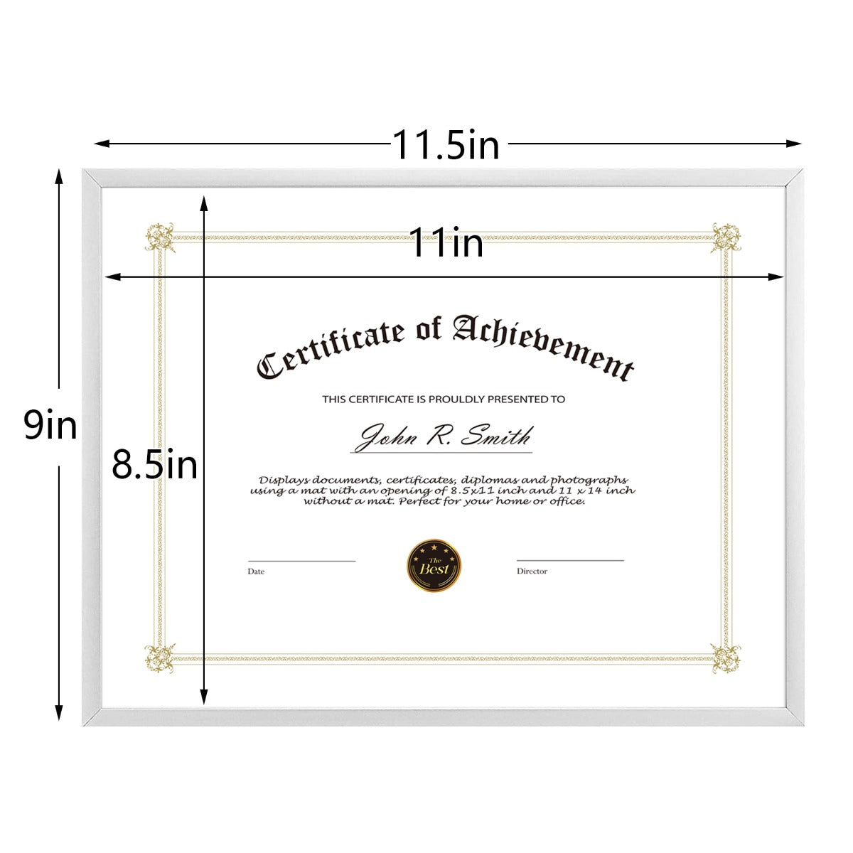 Diploma Aluminum Frames For Certificate/Document Real Glass, Frame Thickness 0.83 Inch