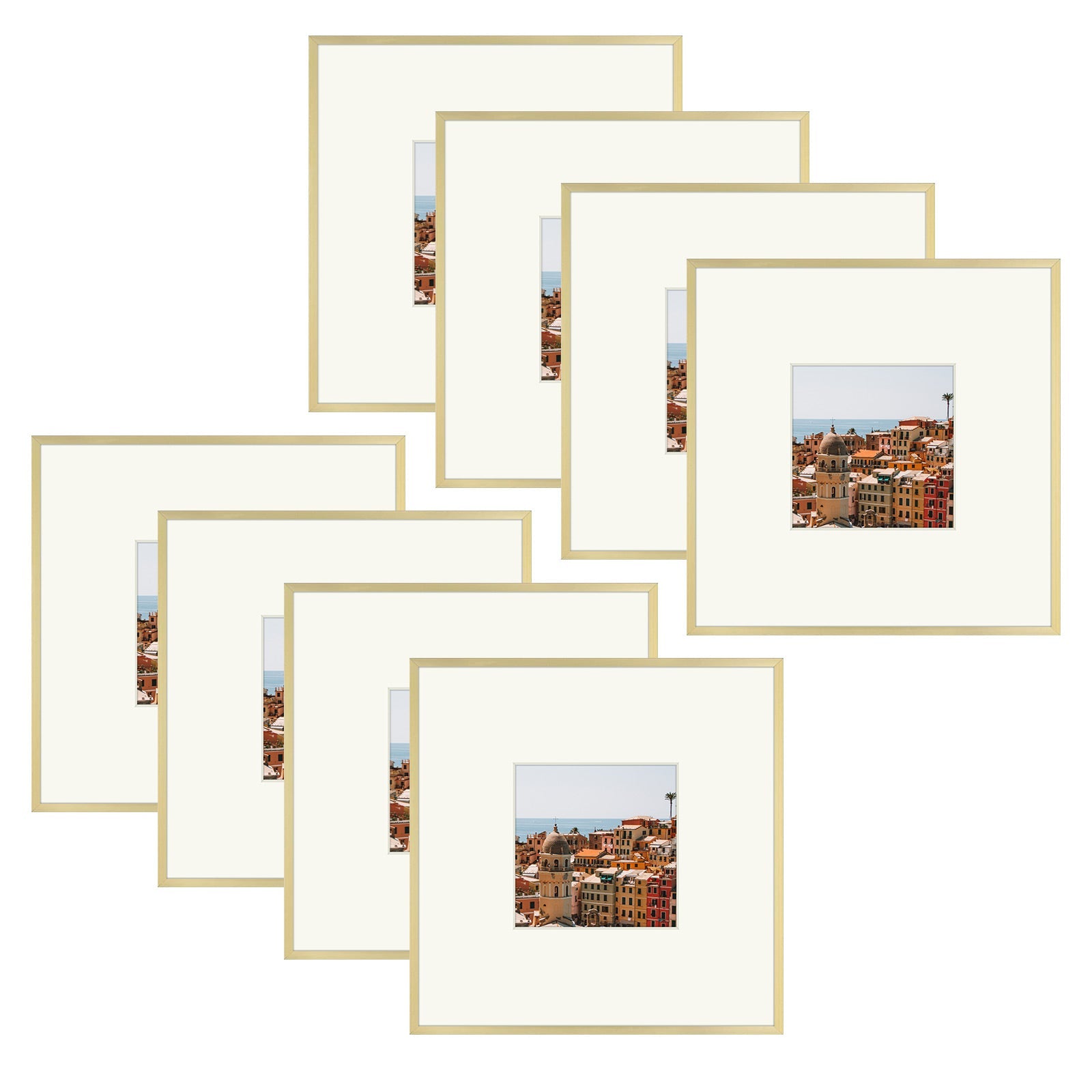 Aluminum Frames with Ivory Mat and Real Glass(12 Pack) 8 x 8 Matted to 4 x 4 Gold Picture Frame Golden State Art