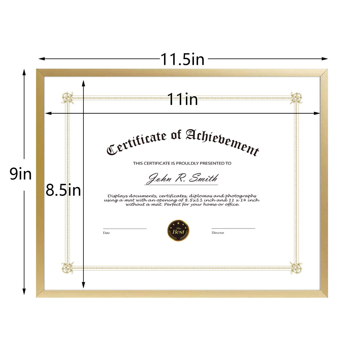 Diploma Aluminum Frames For Certificate/Document Real Glass, Frame Thickness 0.83 Inch