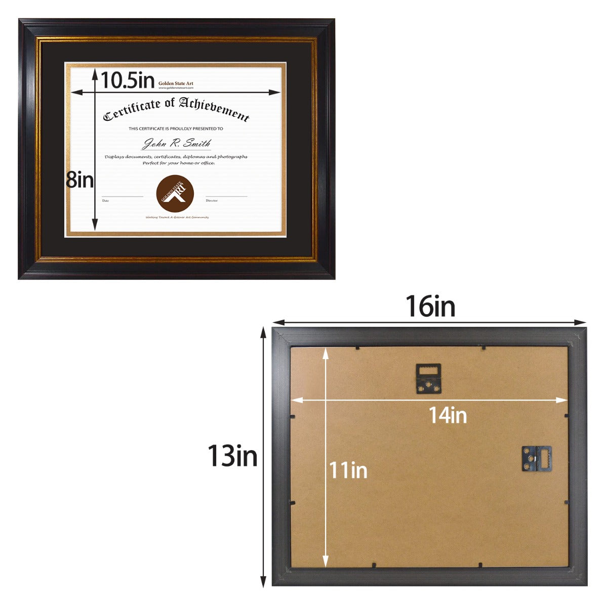 11x14 Black Polystyrene 1 1/2 Diploma Frame for 8.5x11 Picture and Tricom Black/ Old Gold Mat Picture Frame Golden State Art