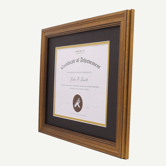 11x14 Dark Gold Polystyrene 1 1/4 Diploma Frame for 8x10 Picture and Tricom Black/Old Gold Mat Picture Frame Golden State Art