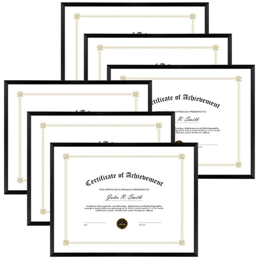 8.5x11 Diploma Aluminum Frame 0.83 Inch for 8.5x11 Picture - Pack of 6 Black Picture Frames Golden State Art