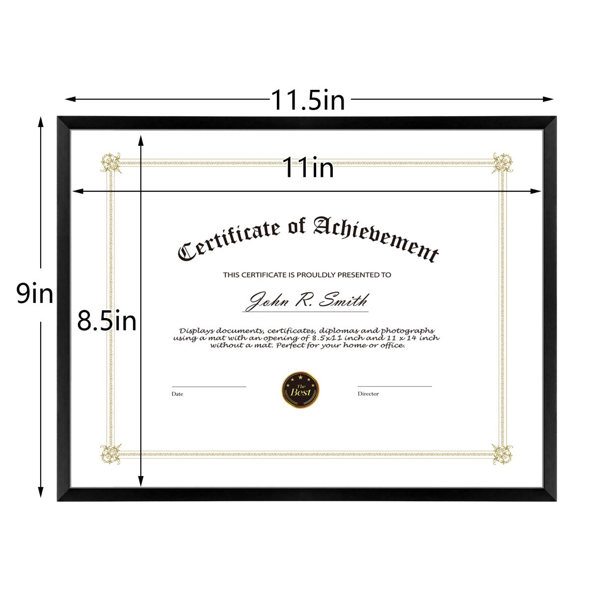 Diploma Aluminum Frames For Certificate/Document Real Glass, Frame Thickness 0.83 Inch