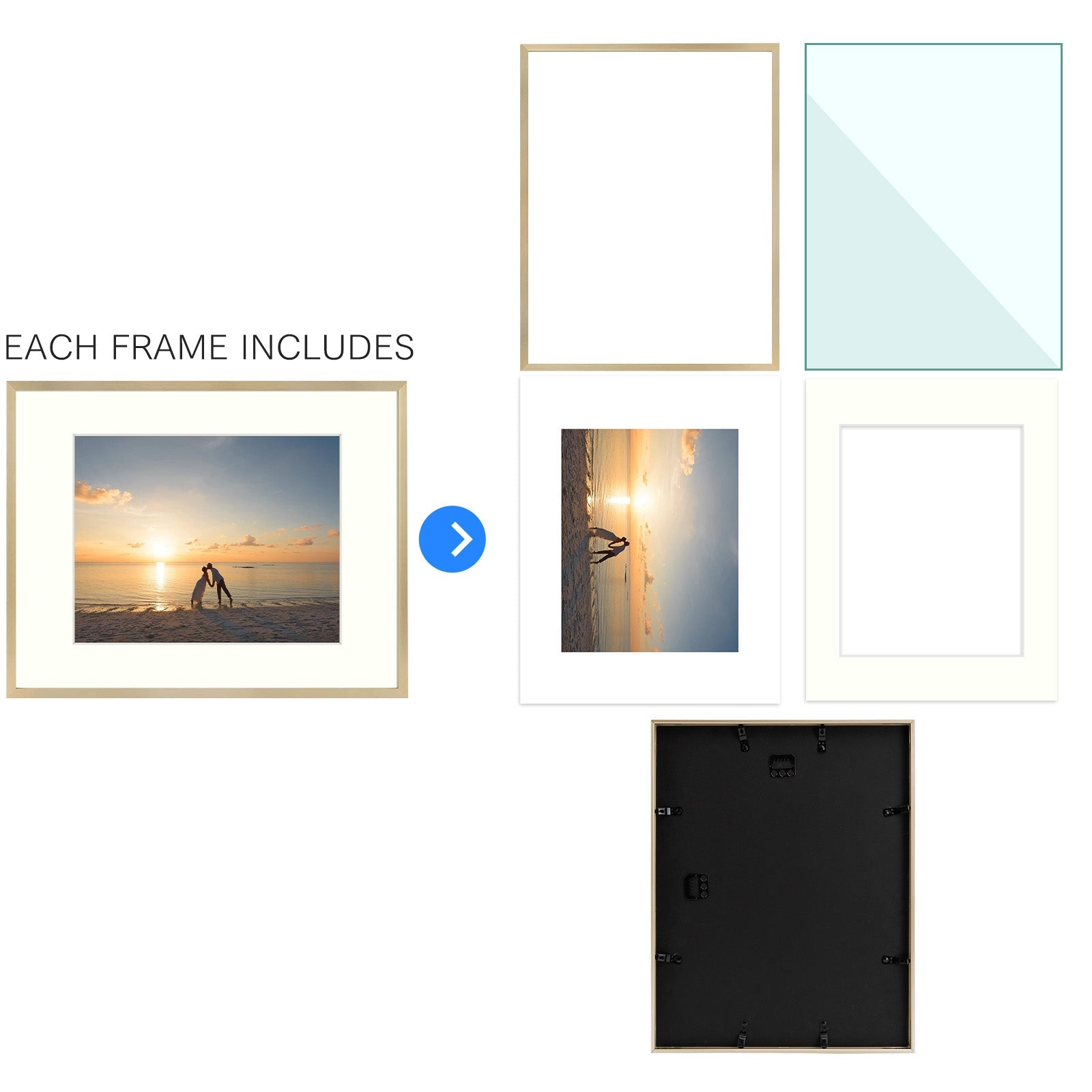 11x14 Aluminum Frame for 8x10 Photo with Ivory Mat and Real Glass, Frame Thickness 1.02 Inch(6 Pack) Picture Frame Golden State Art