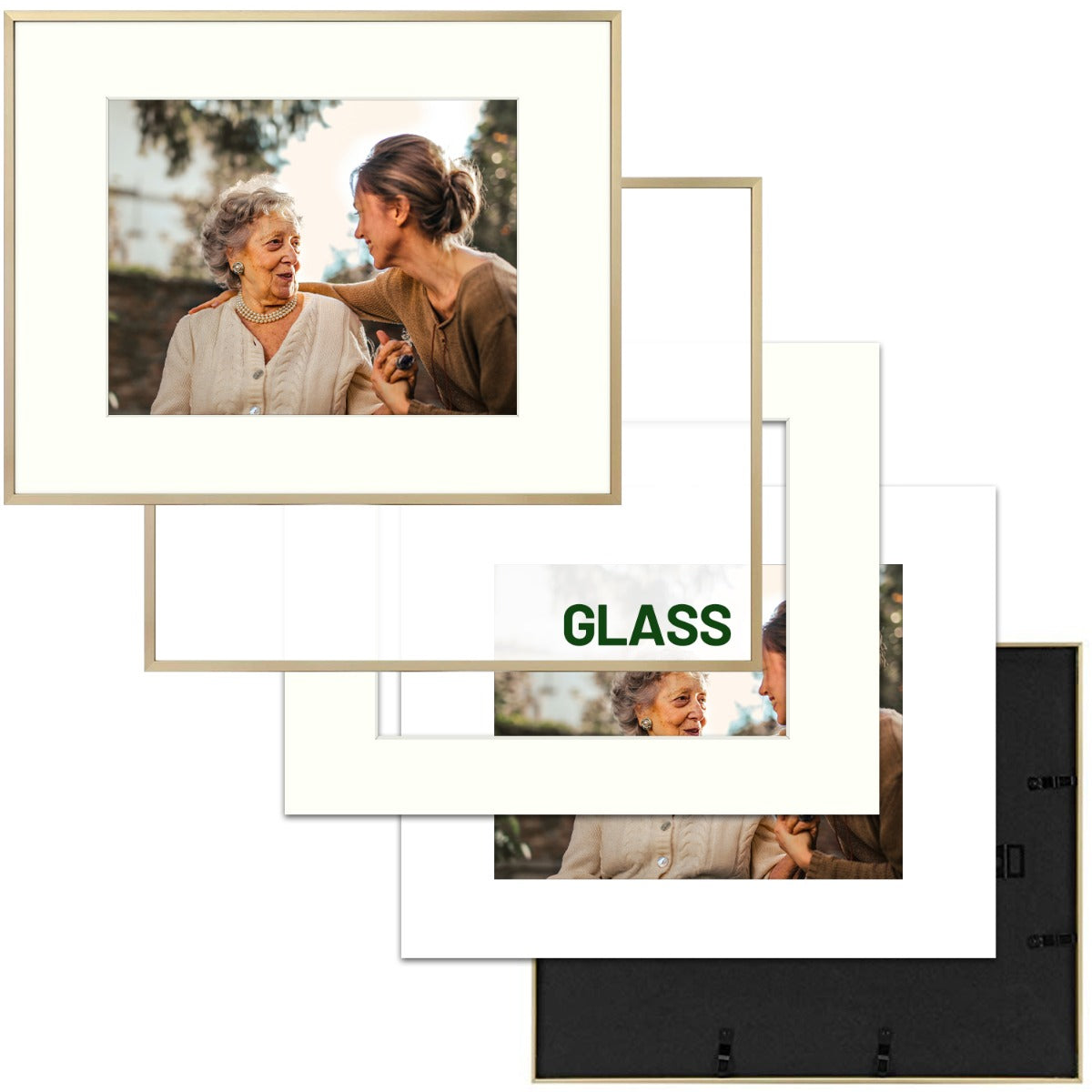 16x20 Aluminum Frames For 11x14 Picture with Ivory Mat and Real Glass(8 Pack) Picture Frame Golden State Art